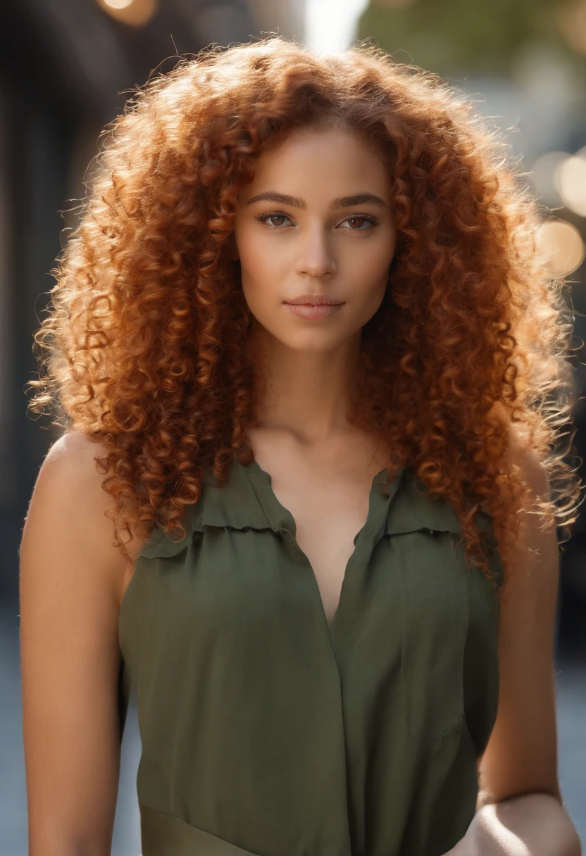 "Ultra-realistic image of a beautiful 18-year-old Afro-Latin girl,Caramel peel, corps parfait, Prendre un selfie dans son bureau avec son iPhone 14, maigre, taille ultra-fine, cheveux rouge, Curly and curly hair karibean , piercing green eyes.hyper-realistic,anatomie correcte,Facial features are carefully represented,Boucles gratuites, curly red hair, (cour, curly red hair), Long curly wild red hair, cheveux multiversaux, cour, curly red hair, curly red hair, Boucles, wavy hair spread out, Boucles baroques, Boucles, Curly,Texture des cheveux, Curly bang