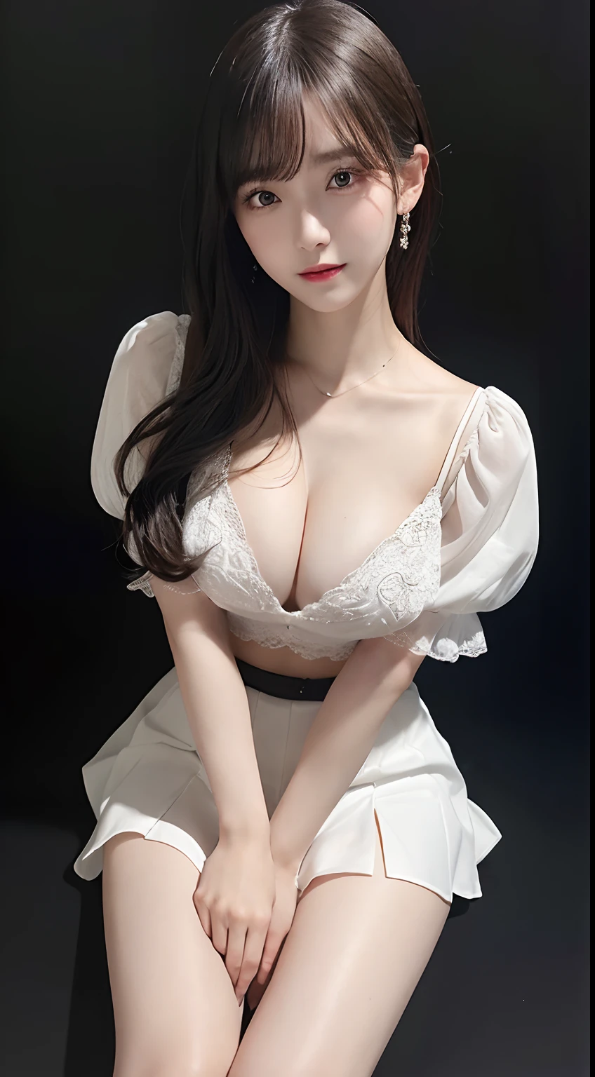 Innocent 18 year old girl、((Black Bleated Mini Skirt,White blouse,Dramatic poses)),Smile,short-cut,Park background、Raw photo, (8K、top-quality、​masterpiece:1.2)、(intricate detailes:1.4)、(Photorealsitic:1.4)、octane renderings、Complex 3D rendering ultra detail, Studio Soft Light, Rim Lights, vibrant detail, super detailing, realistic skin textures, Detail Face, Beautiful detail eyes, Very detailed CG Unity 16k wallpaper, make - up, (detailedbackground:1.2), shinny skin, Full body、From head to thigh、cleavage of the breast,((Sit with your legs open))