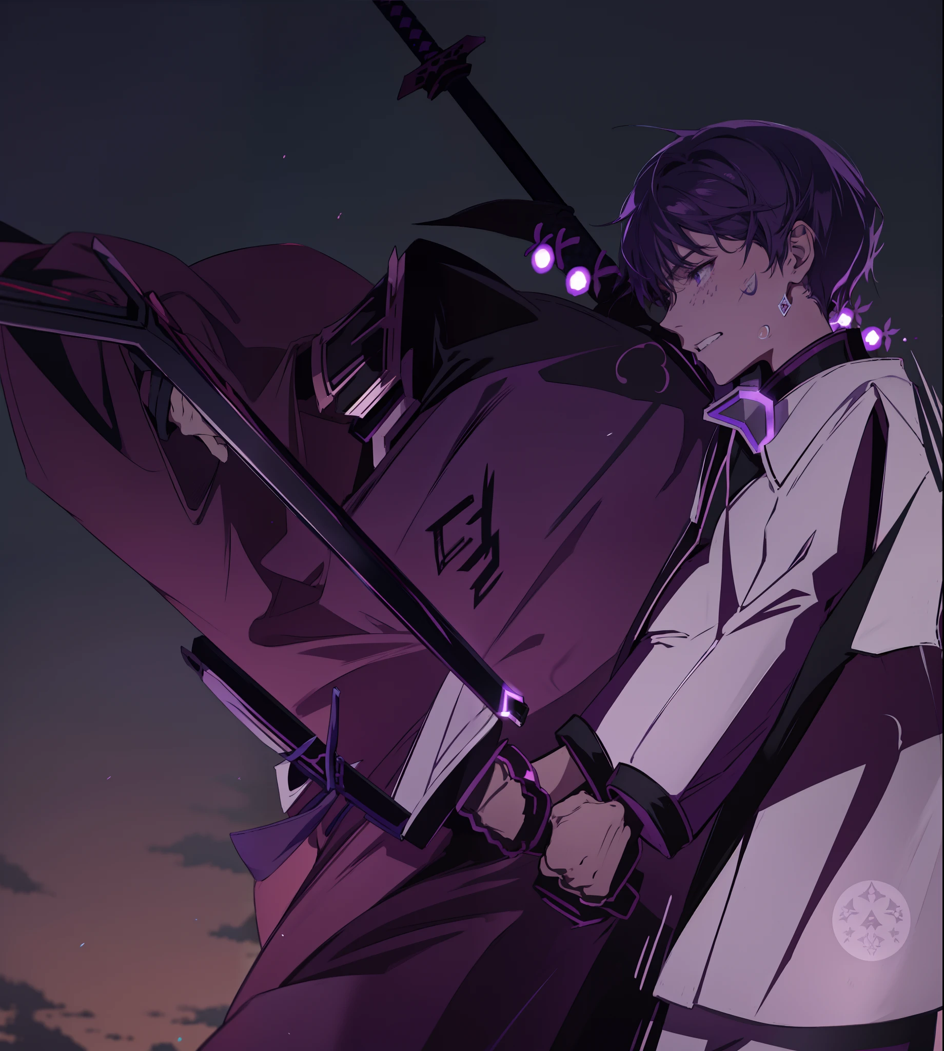 anime character holding a sword with a purple dot on it, buster sword, wielding a magical sword, anime cover, official fanart, demon slayer rui fanart, holding a colossal sword, anime style like fate/stay night, epic anime style, holding a giant sword, holds a sword, with large sword, high quality fanart, magical sword, high quality anime artstyle