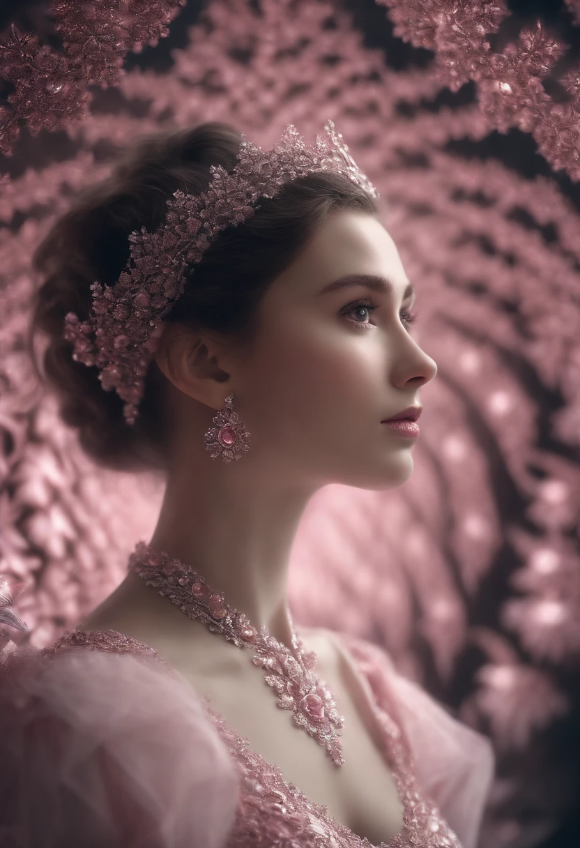 One girl,  ((Pink gorgeous dresses))),Highest Quality, in 8K, masutepiece:1.3, Low exposure, Full body shot, Baby face, Large chest, Black hair, Ultra-detailed face, Detailed eyes, Big Bust, Double eyelids, Best Smile,
,b3rli,Gorgeous nightclubs