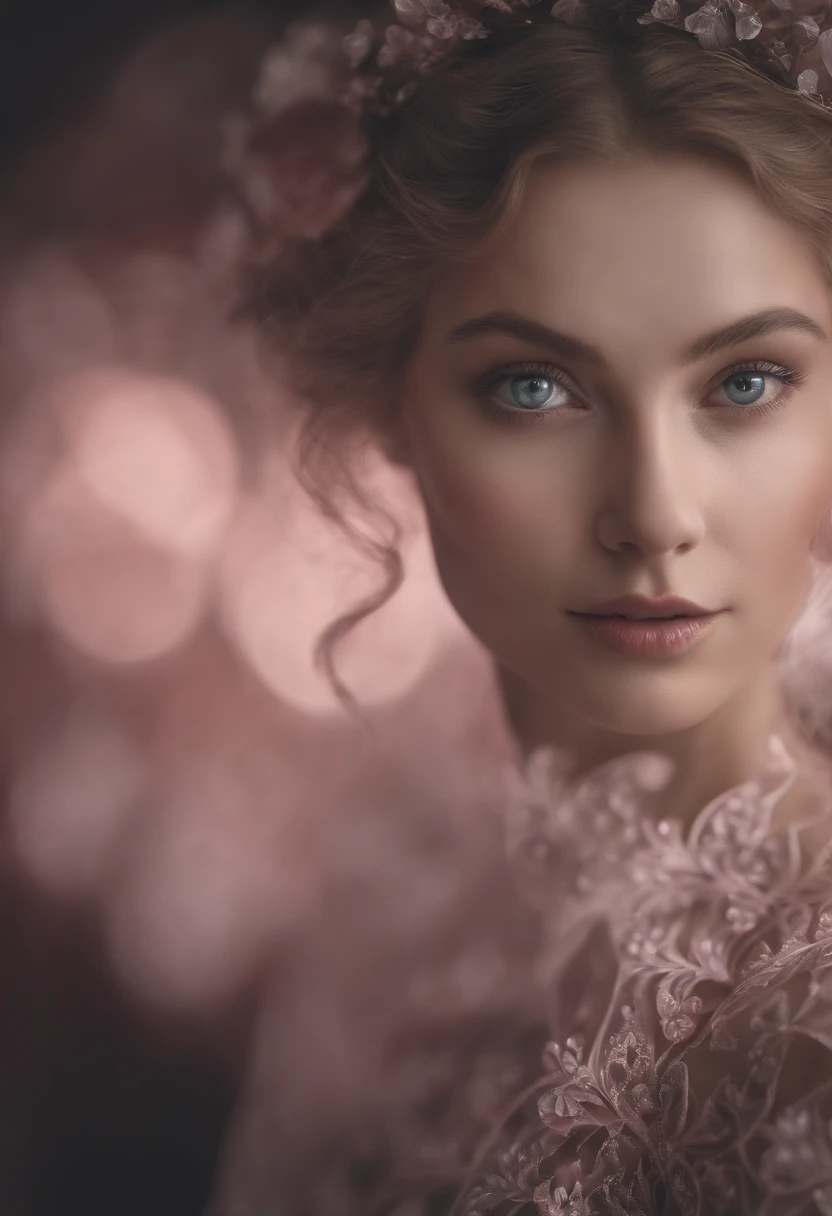 (Absurd, High resolution, ultra-detailliert), 1girl in, Solo, Very detailed eyes, (Official art, Beauty and aesthetics: 1.2), (Fractal Art: 1.3), White-pink color scheme, best detailed
