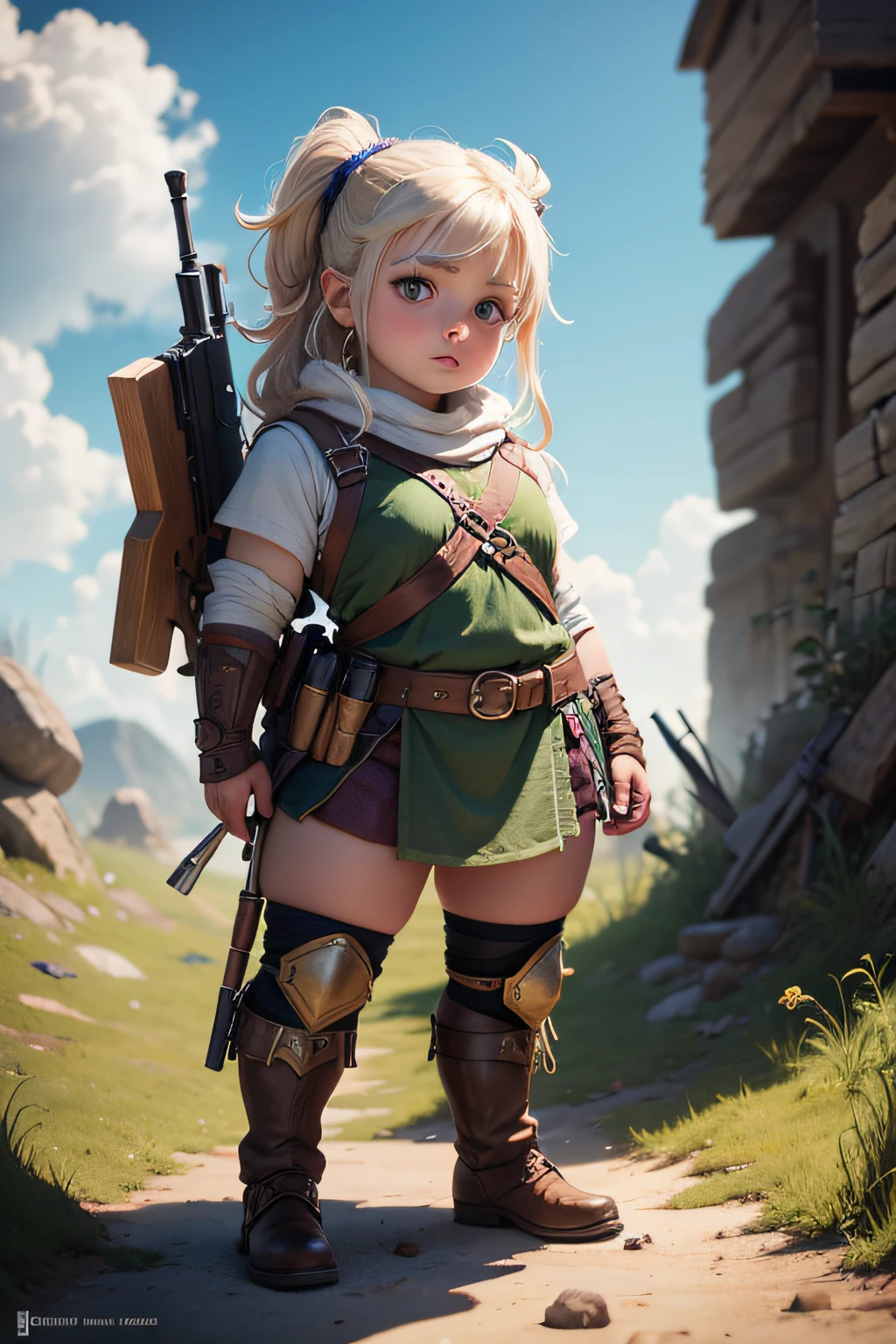 a female dwarf, with a shotgun