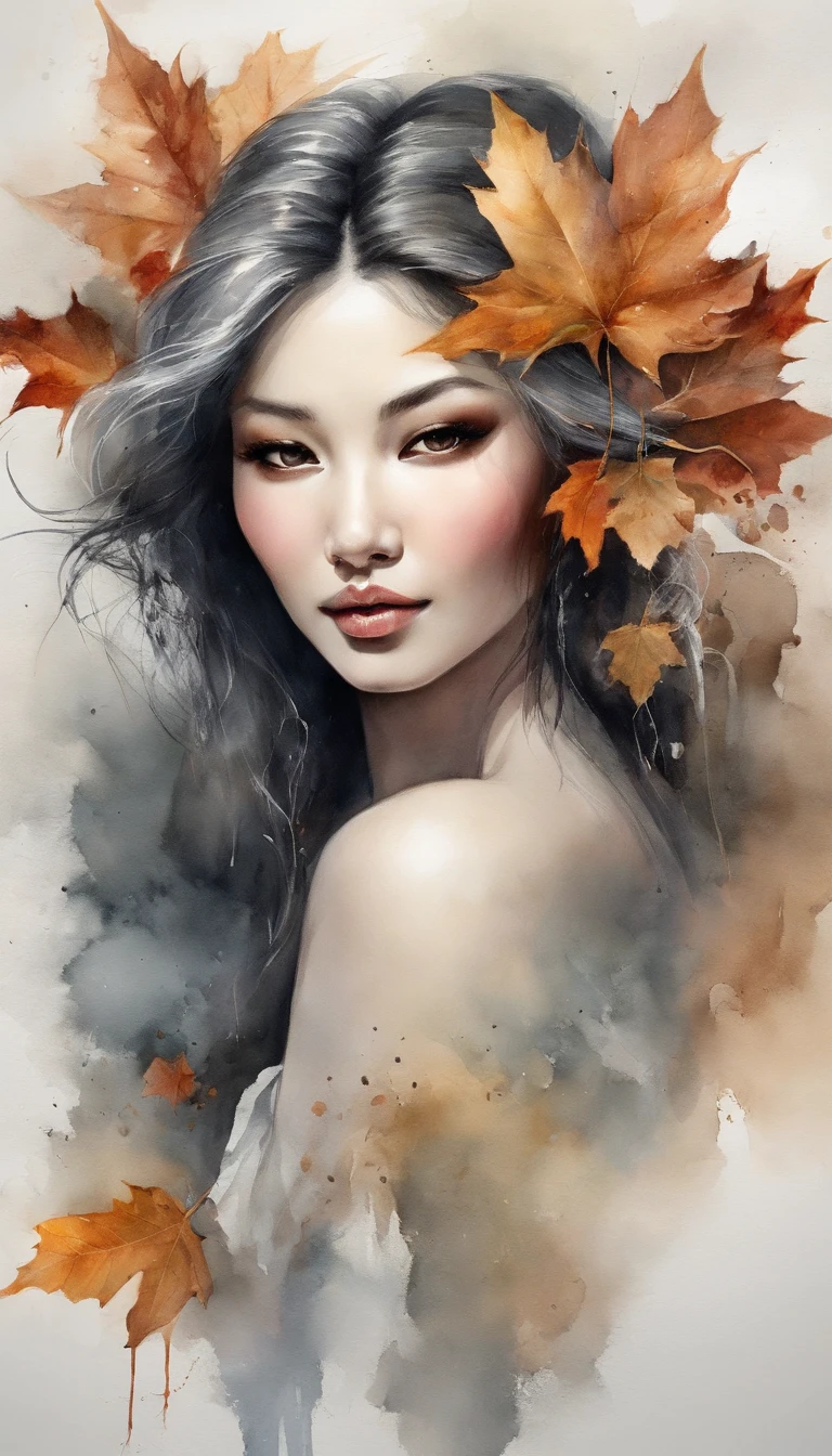 White face and white head,Asian woman holding microphone singing,Autumn leaves, beautiful fantasy portrait, beautiful fantasy art portrait, Beautiful surreal portrait, fantasy portrait, fantasy art portrait, detailed matte fantasy portrait, portrait of a dark fantasy nymph, Asian goddess, Beautiful digital artwork, gorgeous digital art,Background dream black surreal beautiful young woman, Fantasy art Behance,Cinematic light and shadow,k hd