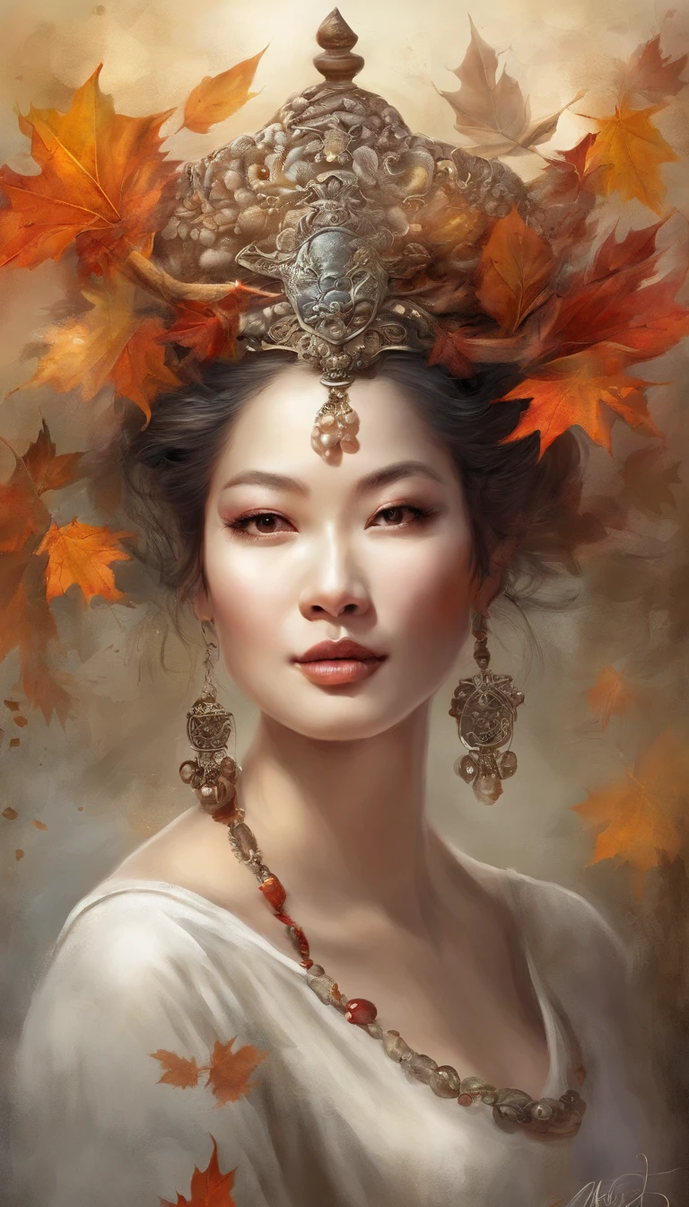 White face and white head,Asian woman holding microphone singing,Autumn leaves, beautiful fantasy portrait, beautiful fantasy art portrait, Beautiful surreal portrait, fantasy portrait, fantasy art portrait, detailed matte fantasy portrait, portrait of a dark fantasy nymph, Asian goddess, Beautiful digital artwork, gorgeous digital art,Background dream black surreal beautiful young woman, Fantasy art Behance,Cinematic light and shadow,k hd