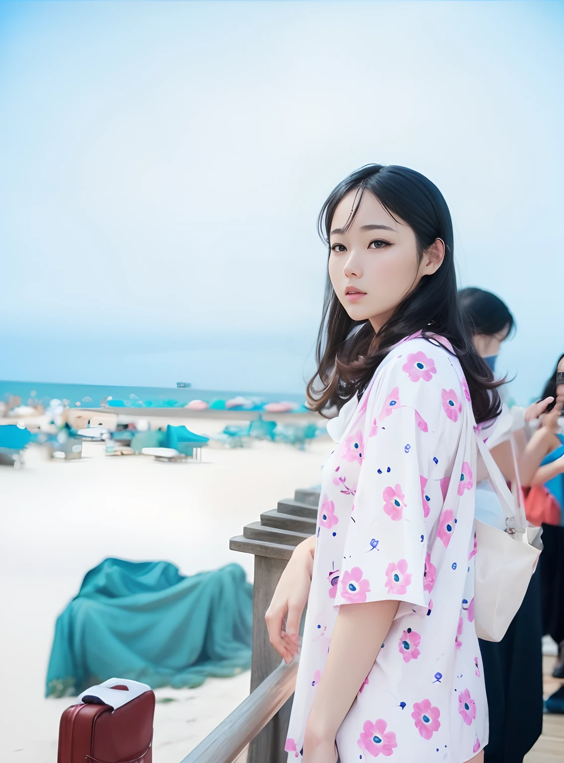 Beautiful woman by the sea、Comic style、CG wind、The face is delicate