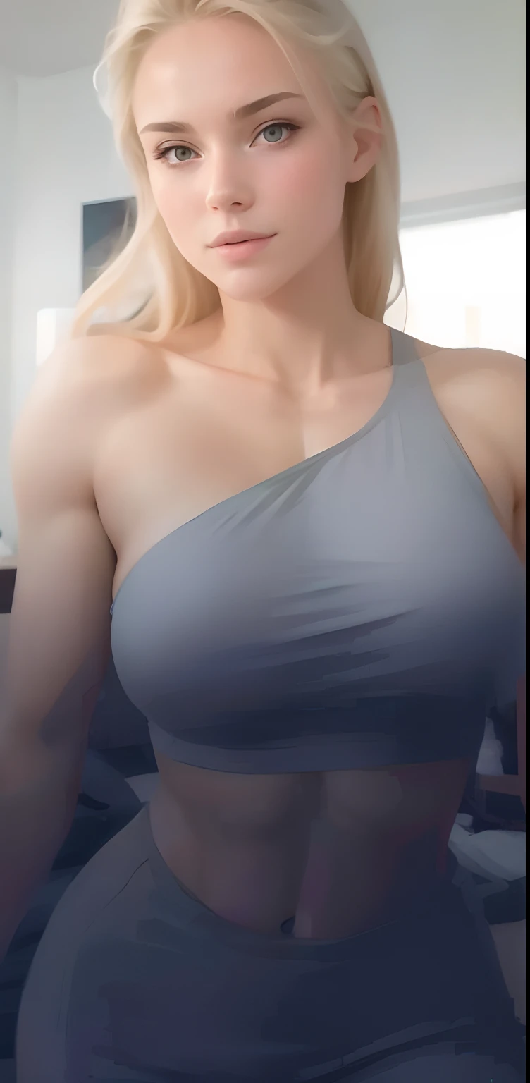 Fit bod, blonde girl, big breast, sexy, in a bedroom, highres