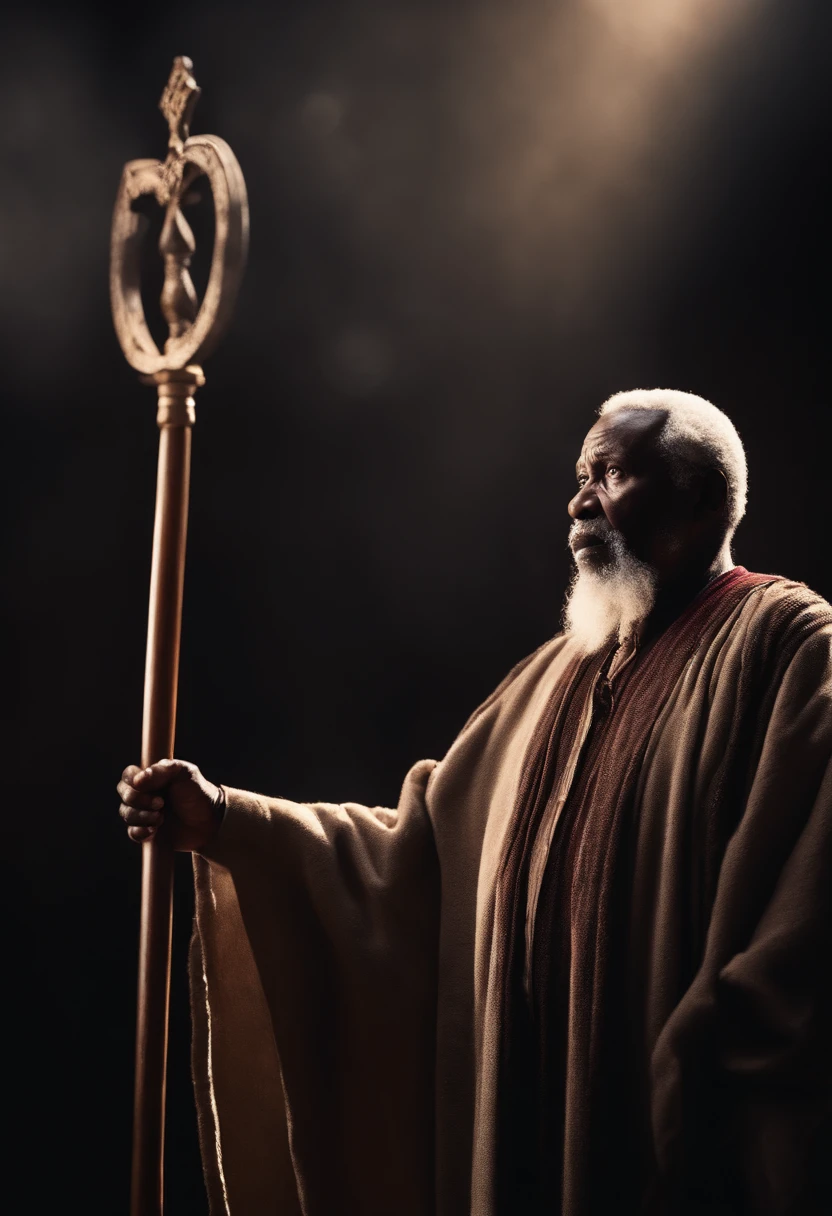 bible Isiah, elderly man, robe and staff, preaching, standing up