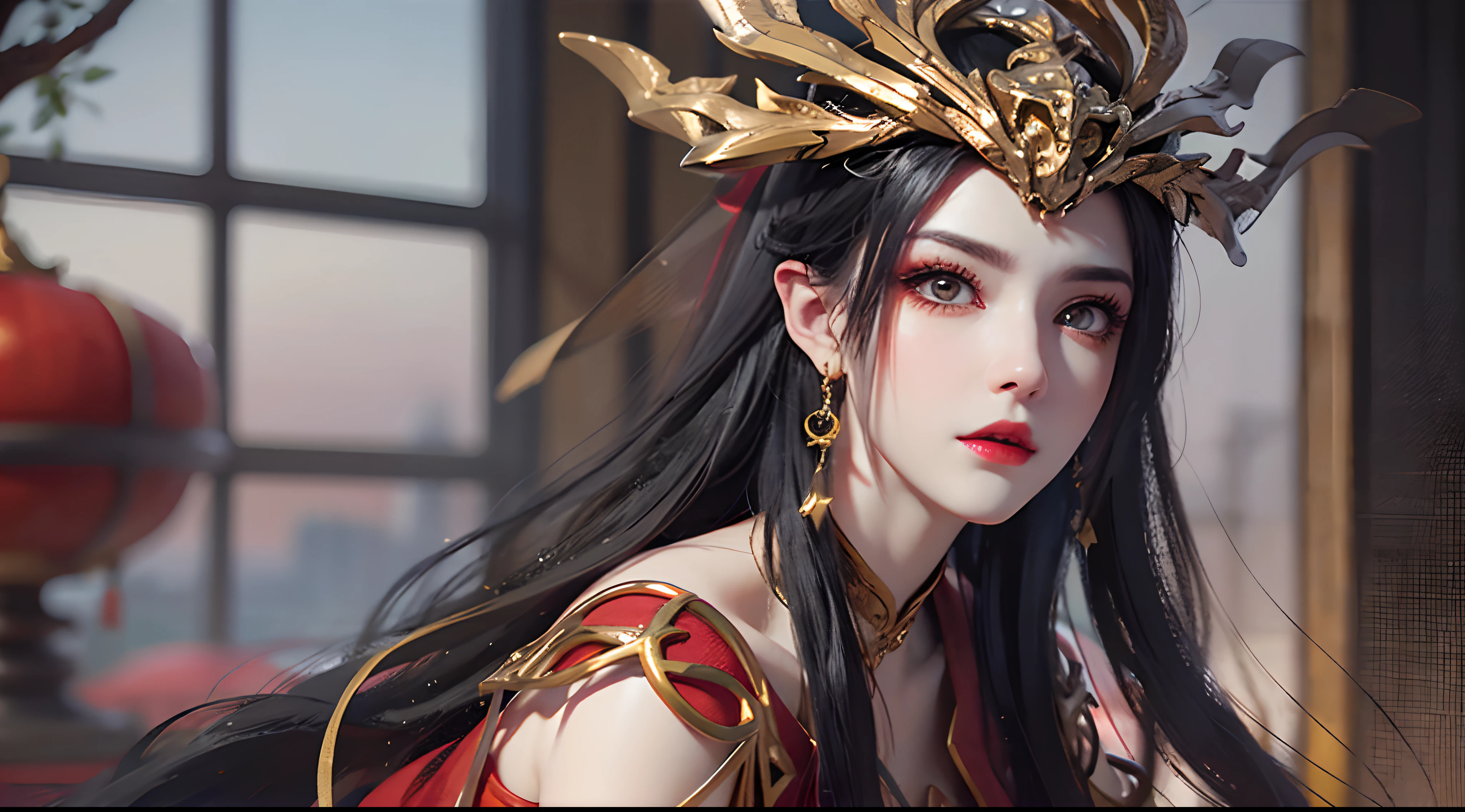 score_9, score_8_superior, score_7_superior,美しい衣装を着た中国のgoddessのクローズアップ,(masterpiece, Highest quality, Highest quality, Official Art, beautifully、beautiful:1.2), (One person), Very detailed,colorful, Most detailed, Perfect Face,CG Association Hot Topics, Fantasy art, ((Beautiful fantasy empress)), , Anime goddess, Golden Lotus Princess, 8K high resolution, Detailed Art, Beautiful and elegant Queen, 美しい天superiorの魔術師, Very luxurious,gem,wonderful, Noble, arrogant, (Black Hair), (((goddess))), Queen,(((Chinese style decoration)),Temple Background,High resolution decoration,Beautiful Makeup,Very long eyelashes,Perfect Eyes,Red costume