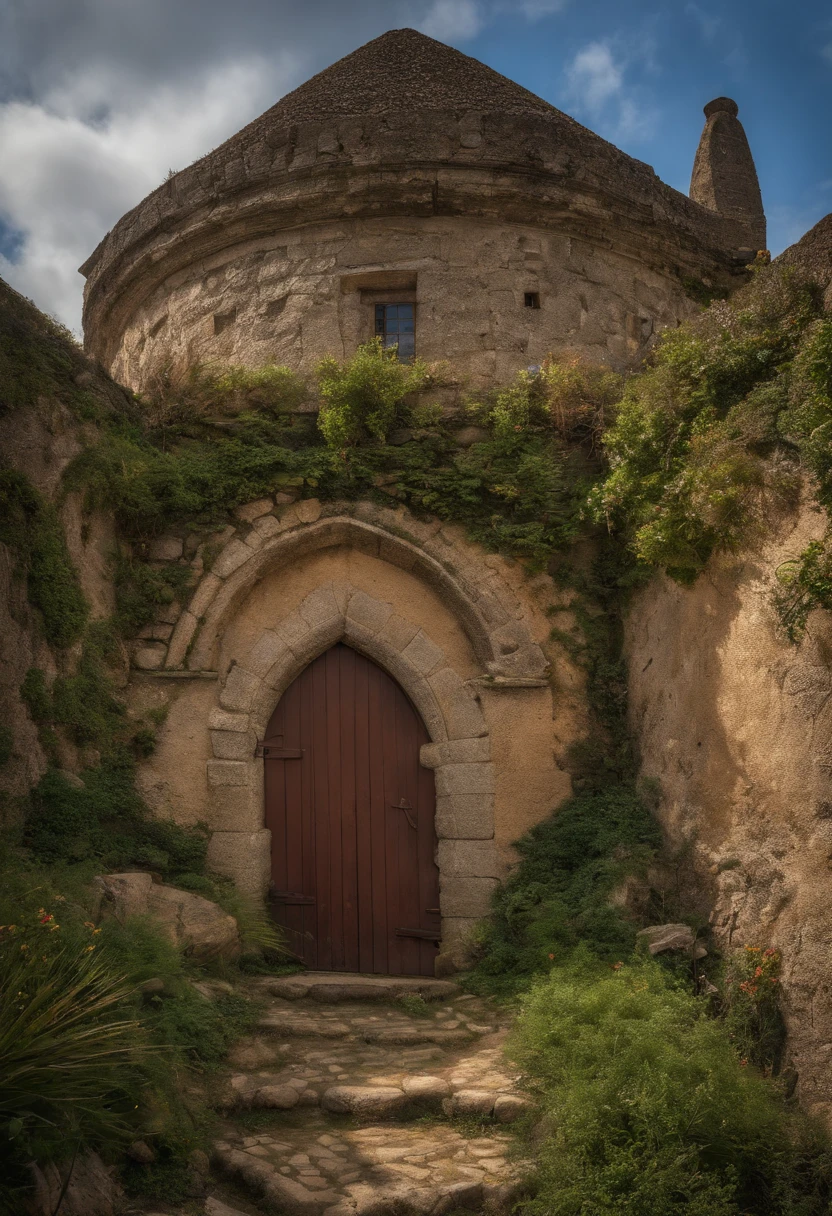 Cidade de fantasia medieval, medieval, formato circular, circulo murado, Land of Planíces, murada, muros altos, cercada por muros, vista de longe, long distance, apenas um castelo, Statue at the door, um porto a beira do rio, com um rio cruzado em seu centro, com casas humildes, poucos castelos, apenas um castelo, casas e templos, mundo de fantasia, ultra detalhado, casas detalhadas, muro largo, 8k, Lord of the Rings, cercada por muros, ultra hd