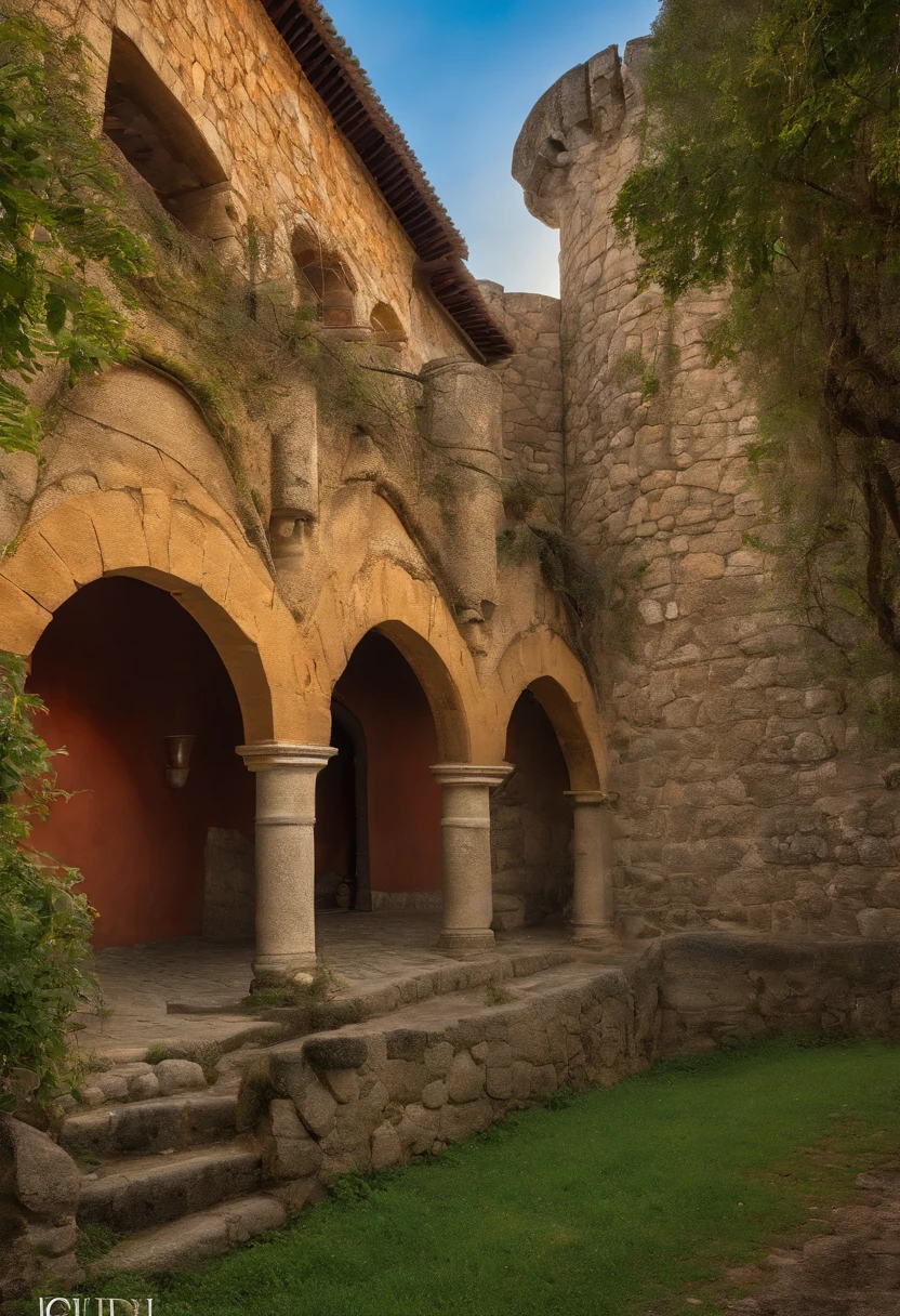 Cidade de fantasia medieval, medieval, formato circular, circulo murado, Land of Planíces, murada, muros altos, cercada por muros, vista de longe, long distance, apenas um castelo, Statue at the door, um porto a beira do rio, com um rio cruzado em seu centro, com casas humildes, poucos castelos, apenas um castelo, casas e templos, mundo de fantasia, ultra detalhado, casas detalhadas, muro largo, 8k, Lord of the Rings, cercada por muros, ultra hd