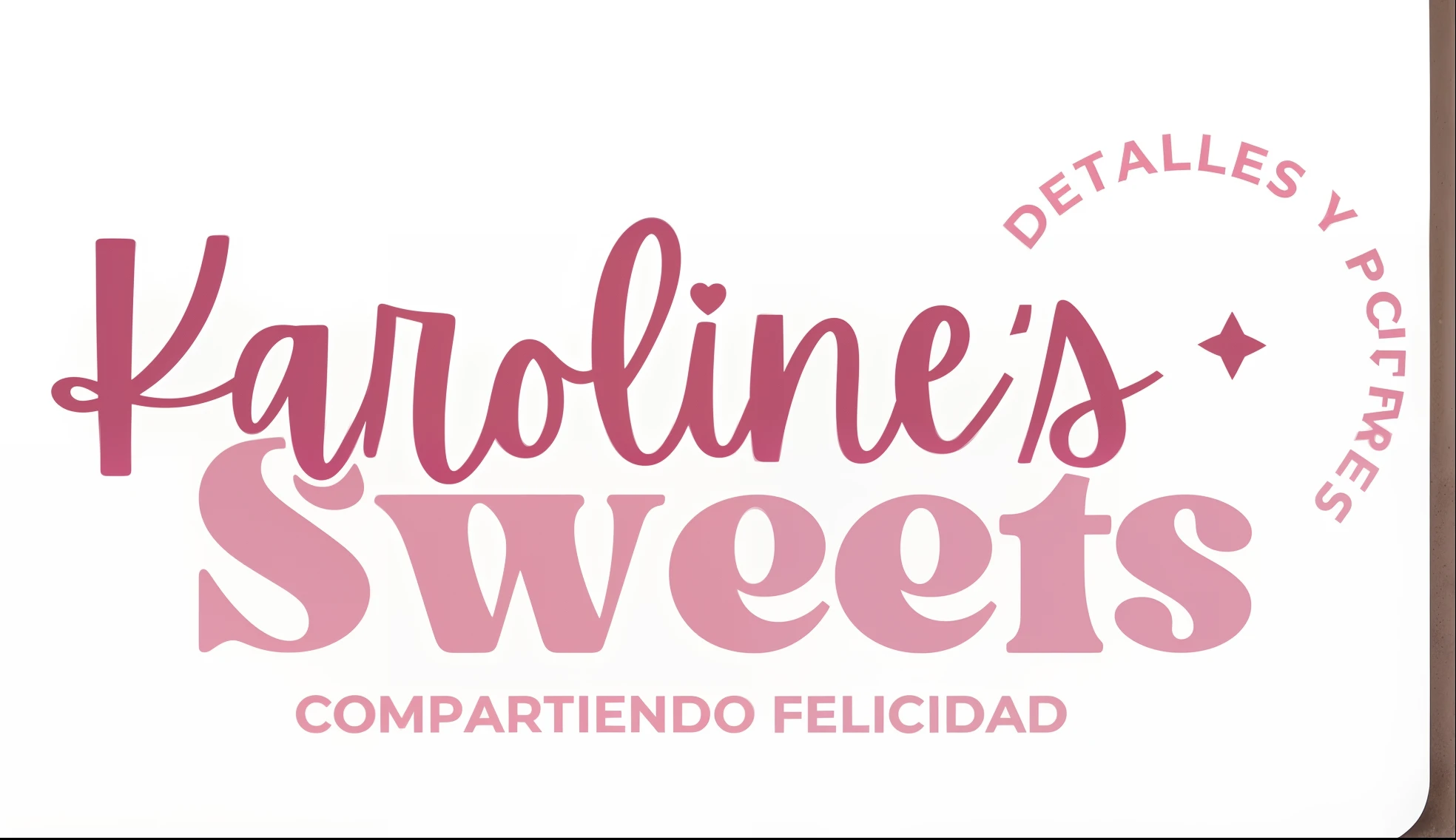 Un primer plano de un letrero rosa y blanco con un fondo rosa y blanco, dulce, Caroline Gariba, by Amelia Peláez, by Verónica Ruiz de Velasco, dulce, estandarte, encabezado con Logotipotipo, Logotipo, Logotipo, Logotipotipo, incorporar pasteles y tortas