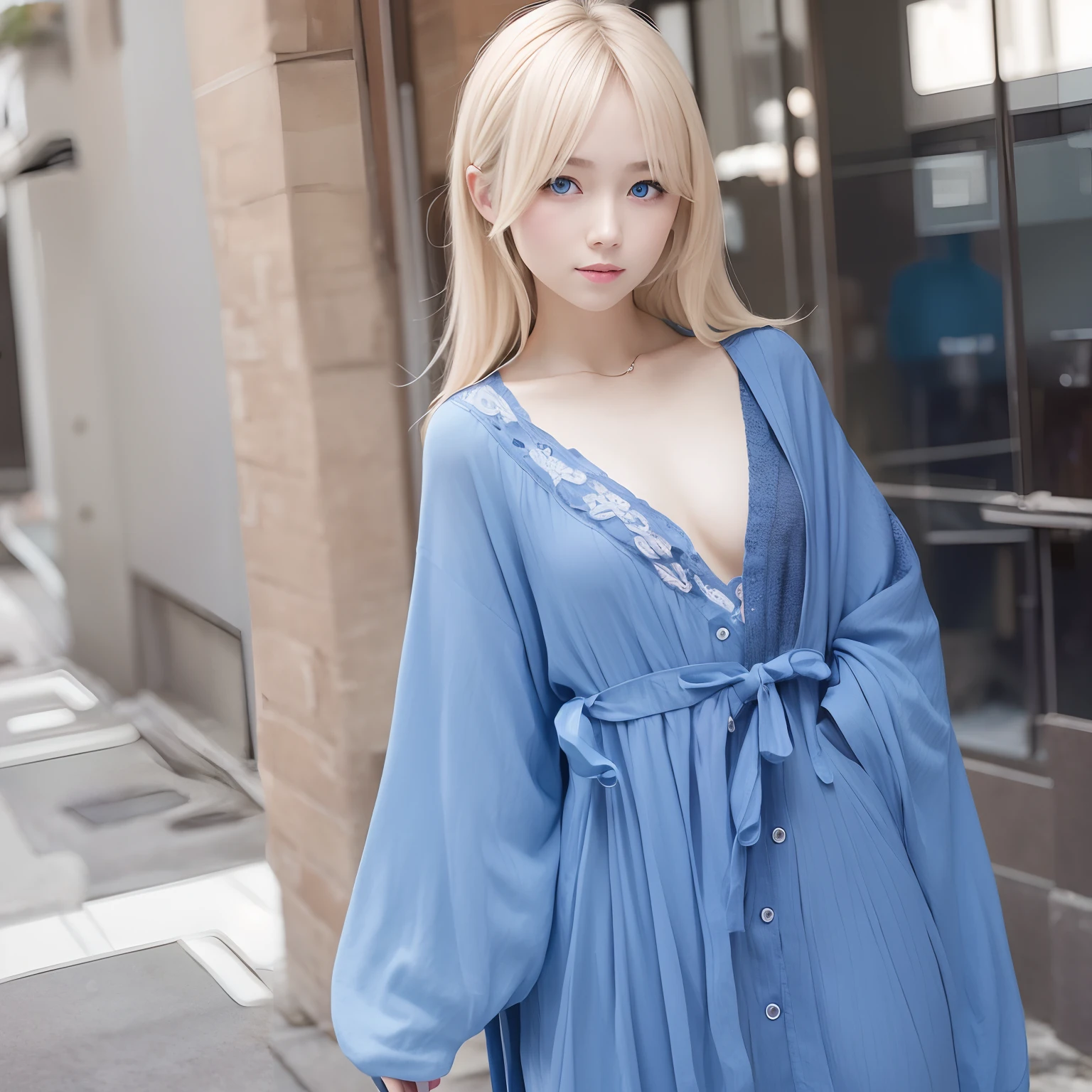 a beauty girl、Blonde blue-eyed、very small chest