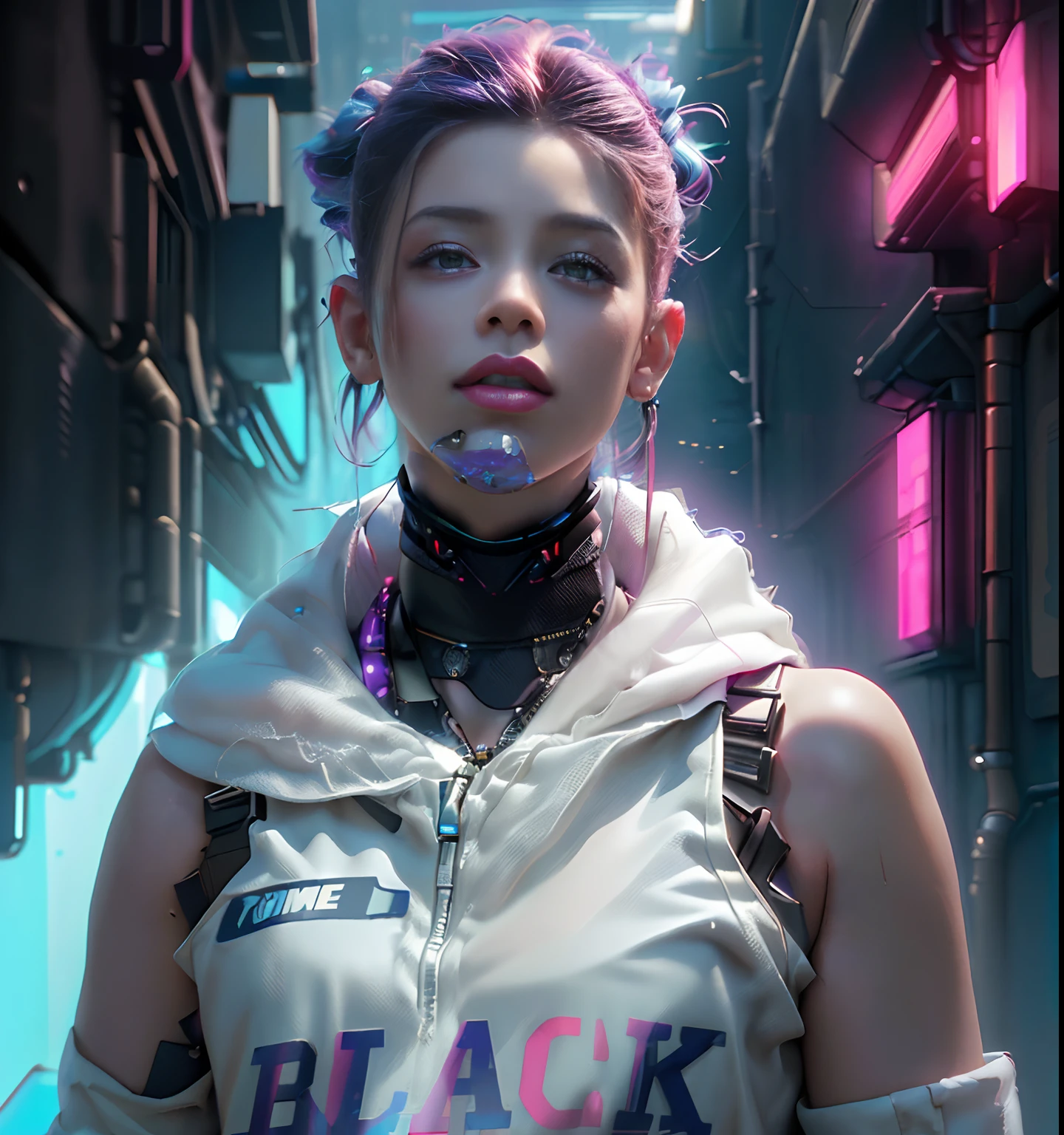 cyber punk Girl,(top-quality、8K、32K、masterpiece、nffsw:1.3)、(The ultra -The high-definition)、(Photorealsitic:1.4)、Raw photography、The upper part of the body,Charming perfect figure,actionpose:1.2,Detailed cyberpunk fashion、World of Cyberpunk,depth of fields,blurry backround,、