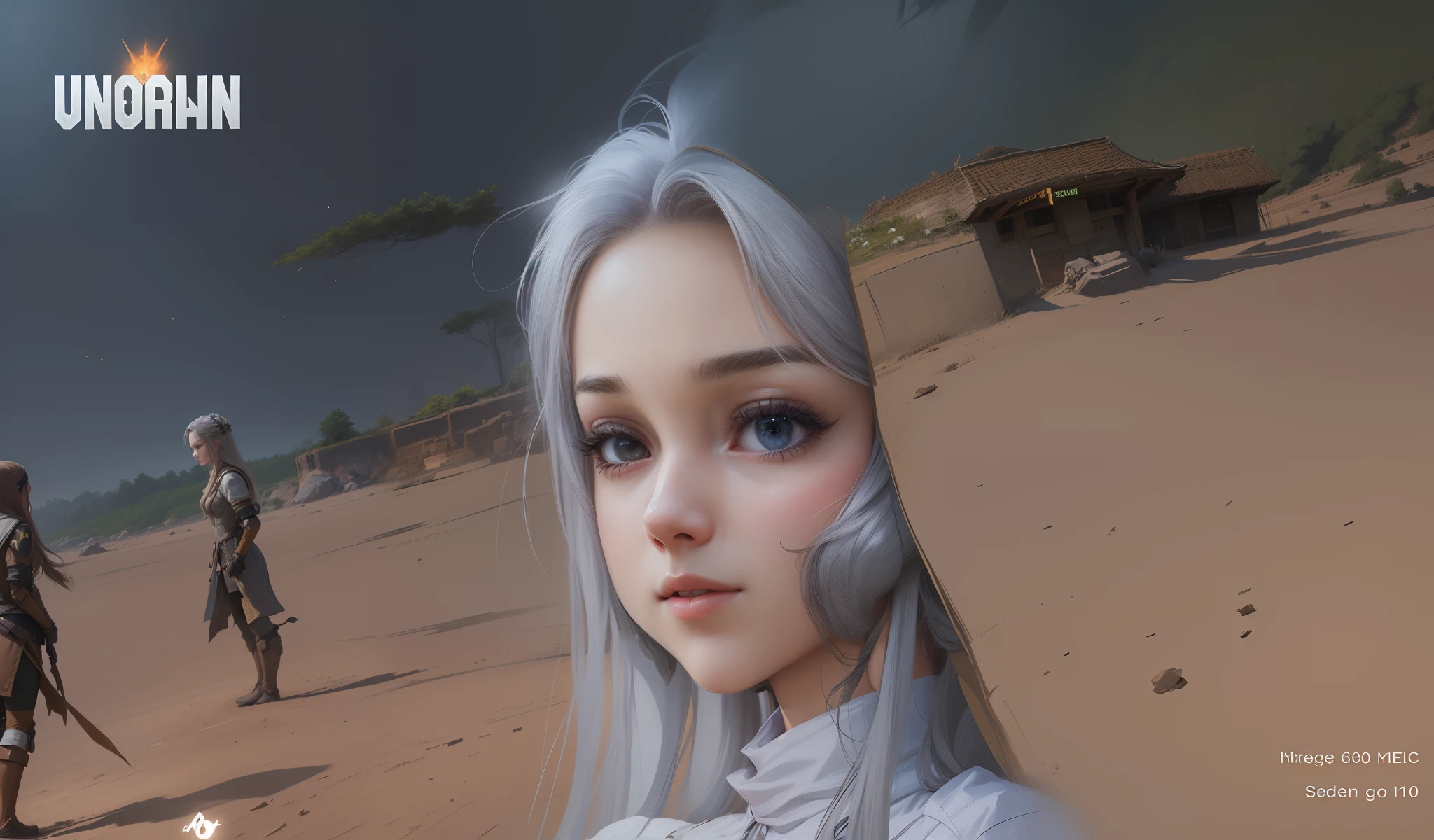 there is a woman with long hair standing in a field, in-game, in - game, detailed unblurred face, close up character, with very highly detailed face, detailed photo of virtual world, in game, character close up, 8k highly detailed face, ingame image, highly_detailed_face!!!, accurate detailed face, character close-up