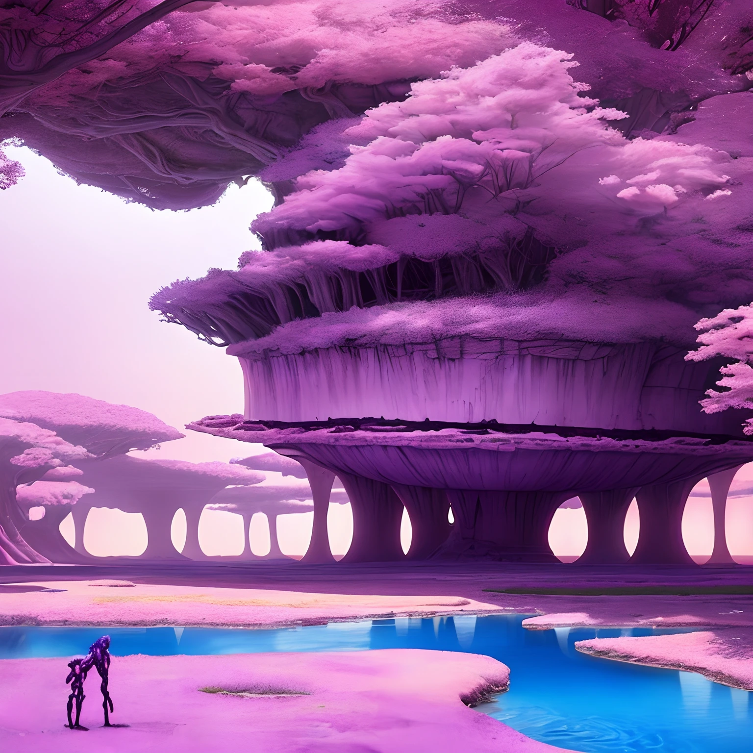 Alien world, scenic, magical colors, scenery, vacation venue, pink, landscape, purple, plains, realistic