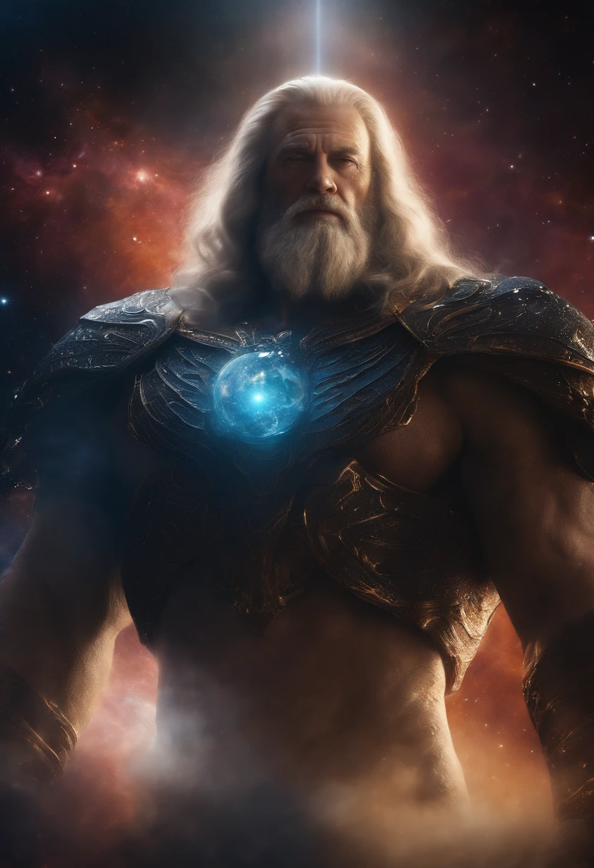 cosmic titan emerging from nebulae in outer space and rising above the horizon, (best quality, high-res, masterpiece:1.2), ultra-detailed, photorealistic:1.37, surreal, vibrant colors, ethereal lighting, celestial energy, majestic presence, otherworldly aura, swirling cosmic dust, grand spectacle.