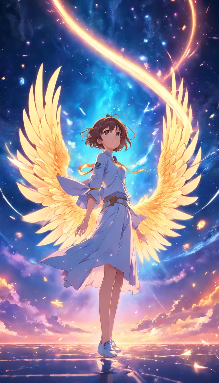 cosmic fallen angel, olhos claros brilhantes, Biomechanicals, estranho, assustador, Pesadelo, cores muito brilhantes, light particles, com luz brilhante, Mshiff, Arte do papel de parede, Papel de parede UHD
