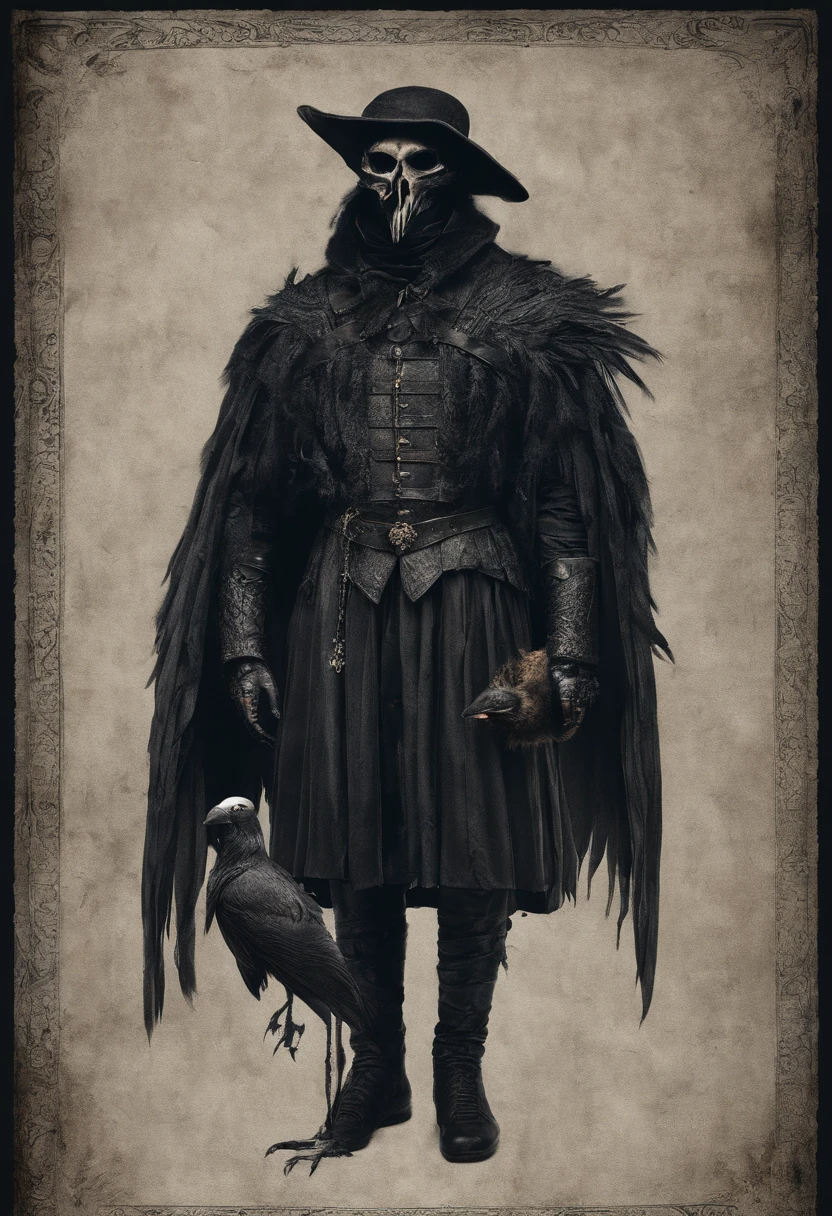 A man in medieval costume with a crow's head