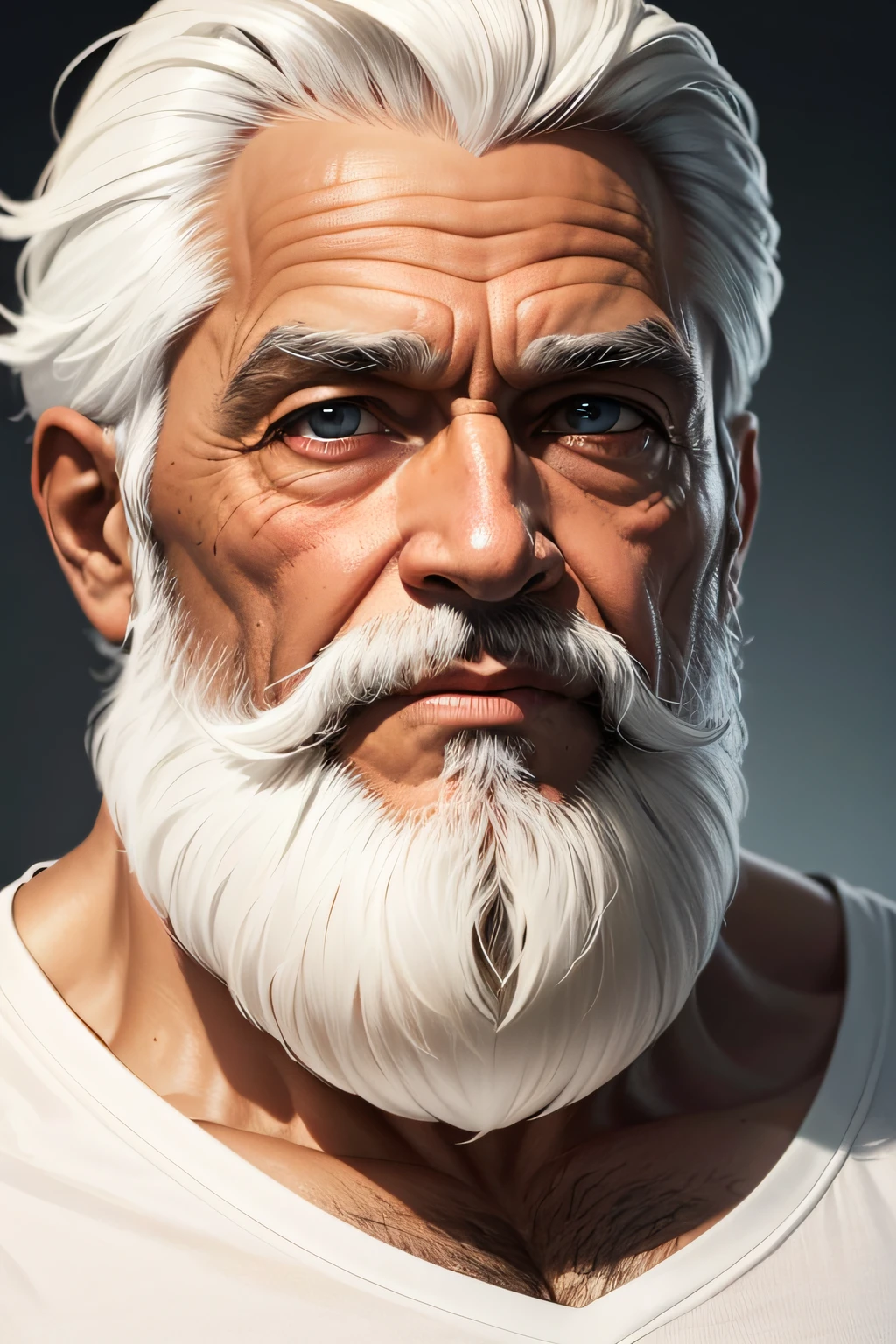 Foto 3x4 de um homem velho; Body without muscles with white shirt and beard to do; homem de pele preta; olhos detalhados 8k retrato pessoa real fundo branco