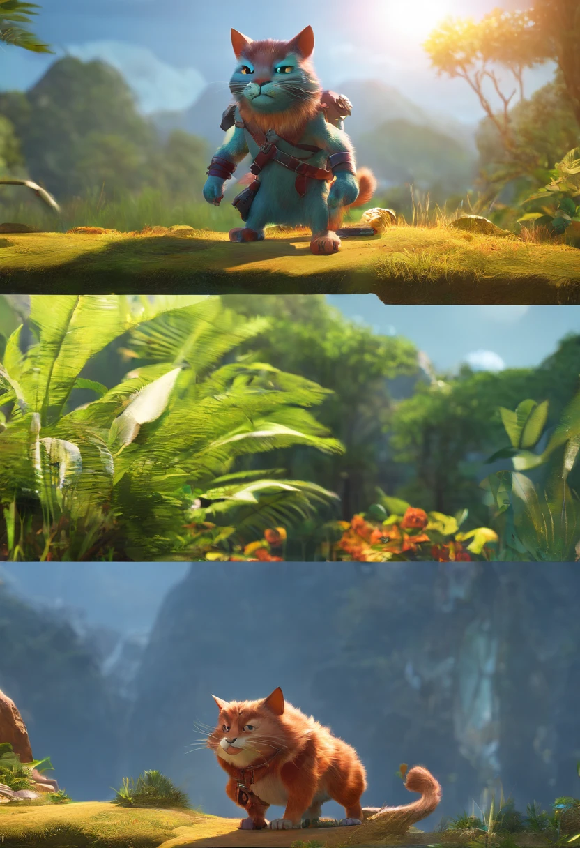 Furry cat orc in adventure costume,Look at the map,Walk in the jungle,epic detail ighly detailed,focal,3Drenderingof,overclocking,forward lighting,Face shot,best qualtiy,8K,ultraclear。