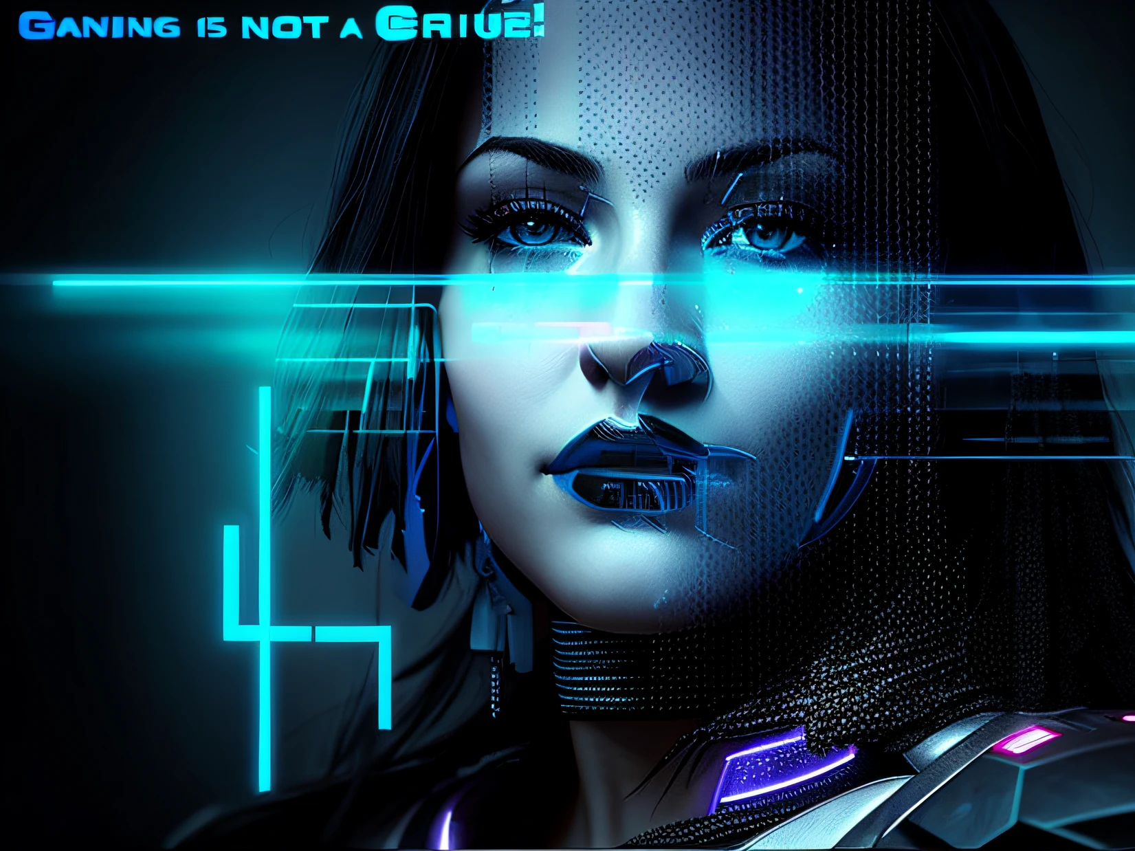 Il y a une femme avec un visage bleu et un fond noir, Cybernetic wallpaper, Cyberpunk))), inspired by Leng Mei, Cyberpunk))))), Digital Art - n 5, autre, hyperrealistic n- 4, System Shock 2, Belle femme neuromancien, Jeune femme glitched, Noir parfait, Portrait 4 / 3, Digital Art - n 9, Cyberpunk Ads