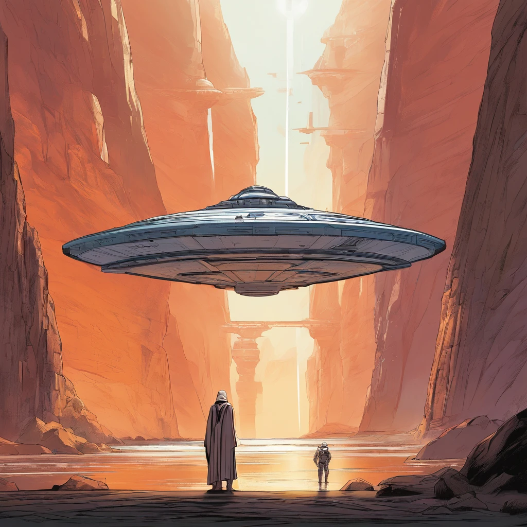 ""Star Wars"", a space ship, One man, Standing in front of the tunnel, concept art by Magalie Villeneuve, trending on cg society, antipodeans, reimagined by industrial light and magic, filmstill ""Star Wars"": The Old Republic", concept art by Ralph McQuarrie
