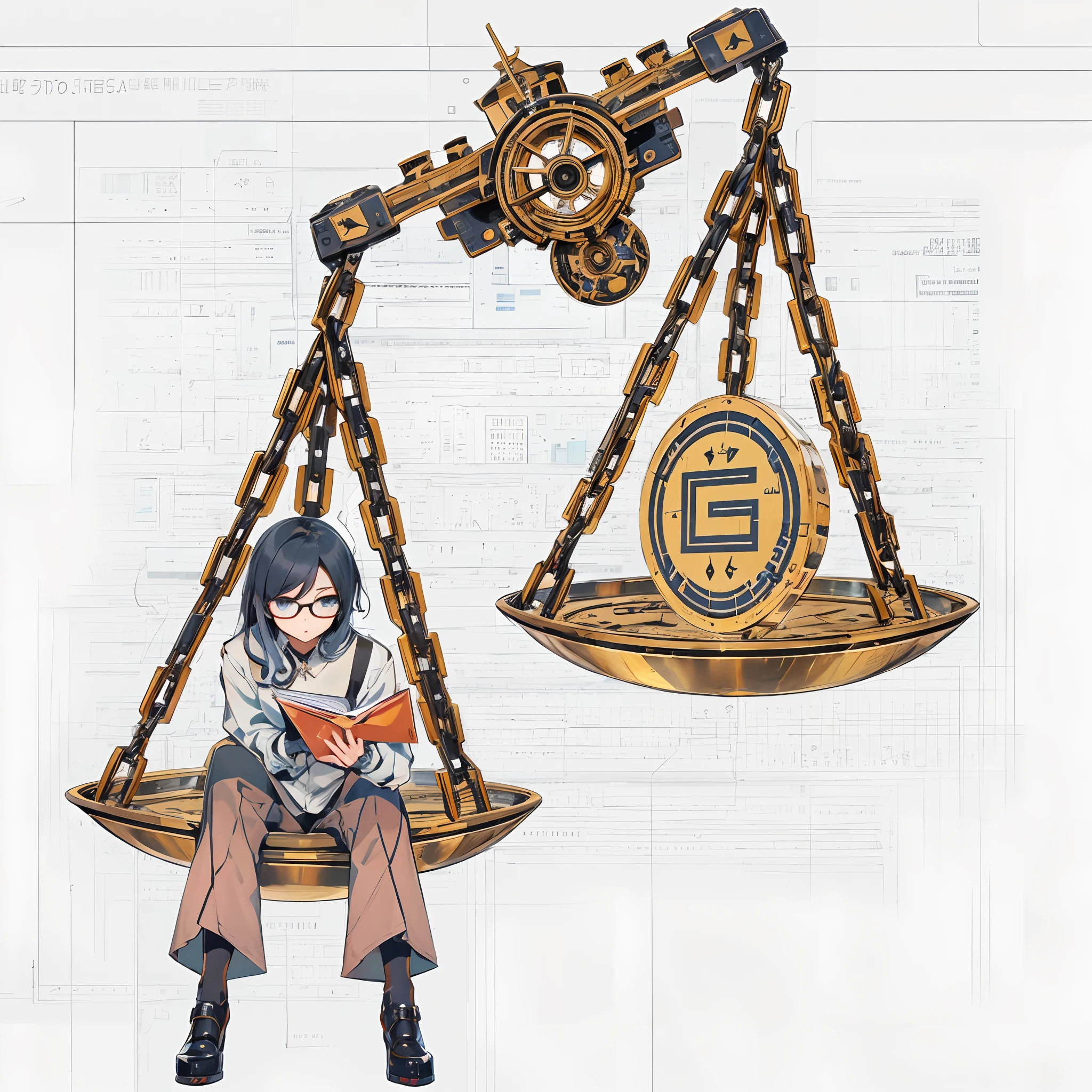 Attractive judge、（cyberpunked）、Libra、The ultra -The high-definition、1 persons、Intelligent Young Woman、eye glasses、Holding a document in your left hand、The long-haired