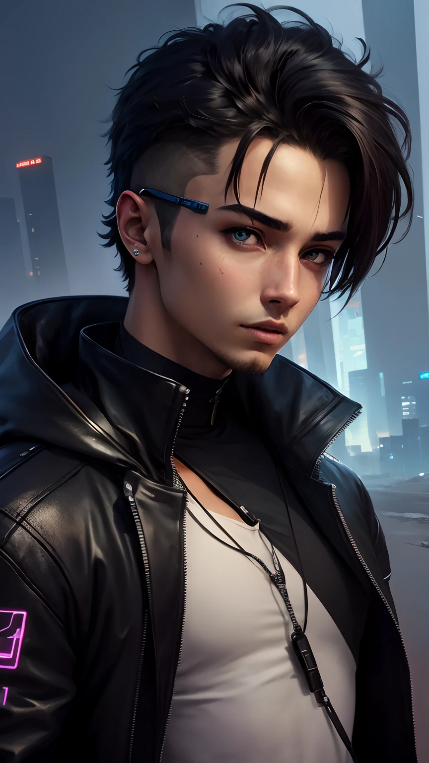 Change background, cyberpunk smart boy, ultra realistic with cat..