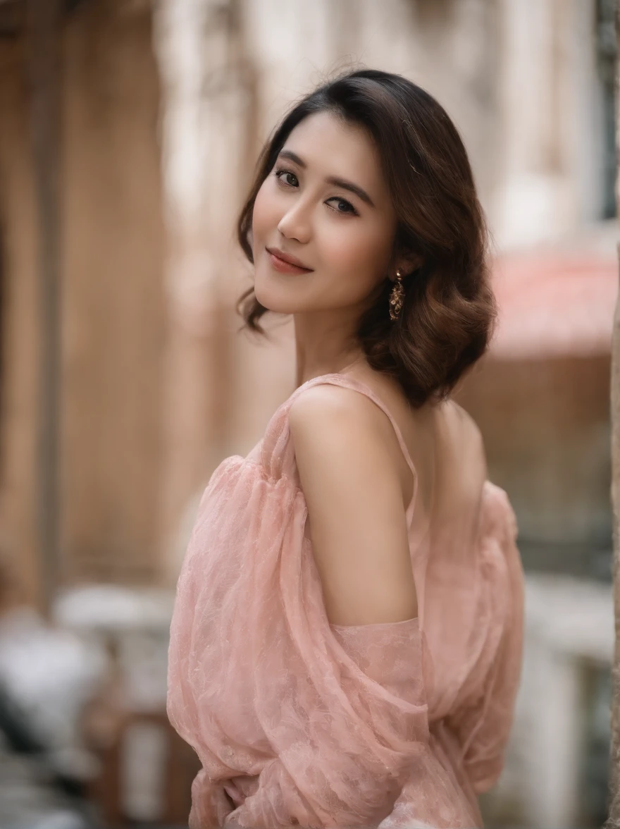 Sleeping young woman,Exquisite facial features,年轻,Asian face,32 years old,realisticlying,She was wearing pink pajamas,Large ,big assa,br hair。