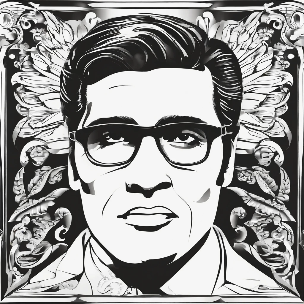 Imagem face de perfil frontal do Elvis Presley"silhueta do rosto",molde impresso para entalhe na madeira,Drawing type dash and shadow type, riqueza de detalhes,monocromatic, caricatura ultra realista,preto e branco.