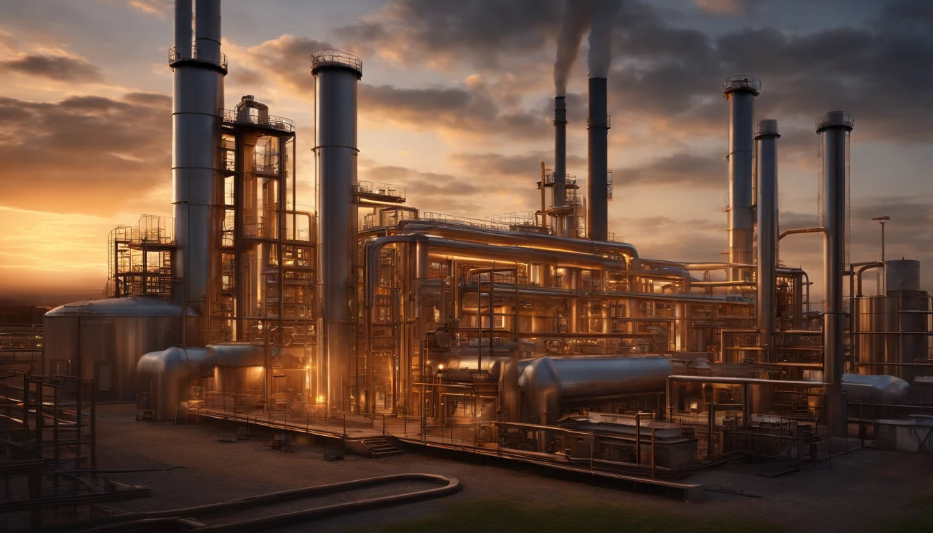 (oil refinery,industrial area:1.1,sunrise:1.1,cloudy sky,steel pipes:1.1,equipment:1.1)
(best quality,4k,8k,highres,masterpiece:1.2),ultra-detailed,(realistic,photorealistic,photo-realistic:1.37),vivid colors,HDR,UHD,studio lighting,sharp focus,physically-based rendering,professional
(portraits,landscape),industry concept,impressive scenery,dreamy atmosphere
The scene showcases an impressive oil refinery plant in an industrial area. The plant is surrounded by a complex network of steel pipes, highlighting the industrial nature of the setting. The artwork captures the moment of sunrise, casting a warm glow on the horizon. The sky is adorned with clouds, adding to the overall dynamic atmosphere of the scene. Every detail of the steel pipes and the equipment within the plant is meticulously depicted, resulting in an ultra-detailed and realistic portrayal. The colors are vibrant and vivid, enhancing the visual impact of the artwork. The high image quality, with its 4k or 8k resolution and HDR treatment, portrays every fine detail with clarity and precision. The lighting is carefully designed to create a studio-like atmosphere, further emphasizing the realistic and professional nature of the artwork.
In terms of artistic style, the artwork can be classified as a blend of portraits and landscape. The combination of industrial elements and the natural beauty of the sunrise creates a captivating contrast within the composition. The overall ambiance exudes a dreamy atmosphere, inviting viewers to contemplate the harmonious coexistence of nature and human-made structures.