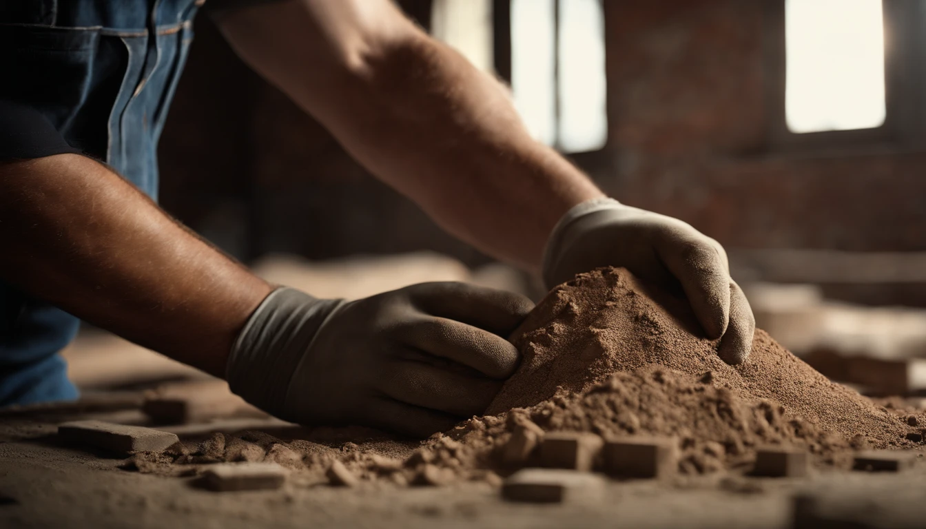 (best quality,4k,8k,highres,masterpiece:1.2),ultra-detailed,(realistic,photorealistic,photo-realistic:1.37),closeup,bricklayer hands,laying,brick wall,house construction,rough hands,strength,precision,experienced,hands with gloves,dirt on hands,brick dust,focused,horizontal bricks,vertical bricks,red bricks,dry cement,cement trowel,mortar mix,important craftsmanship,building process,construction site,concentration,safety glasses,blueprints,hard hat,working diligently,hardworking laborer,industrial environment,vivid colors,professional,studio lighting,sunlight streaming in,warm tones,dynamic shadows,authenticity