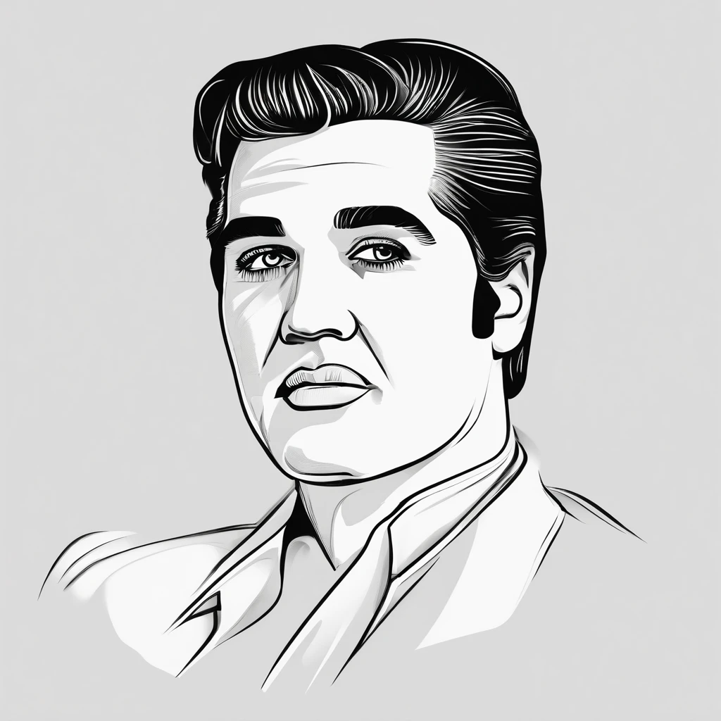 Imagem face de perfil frontal do Elvis Presley"silhueta do rosto",molde impresso para entalhe na madeira,Drawing type dash and shadow type,monocromatic, Caricature sketch,preto e branco.