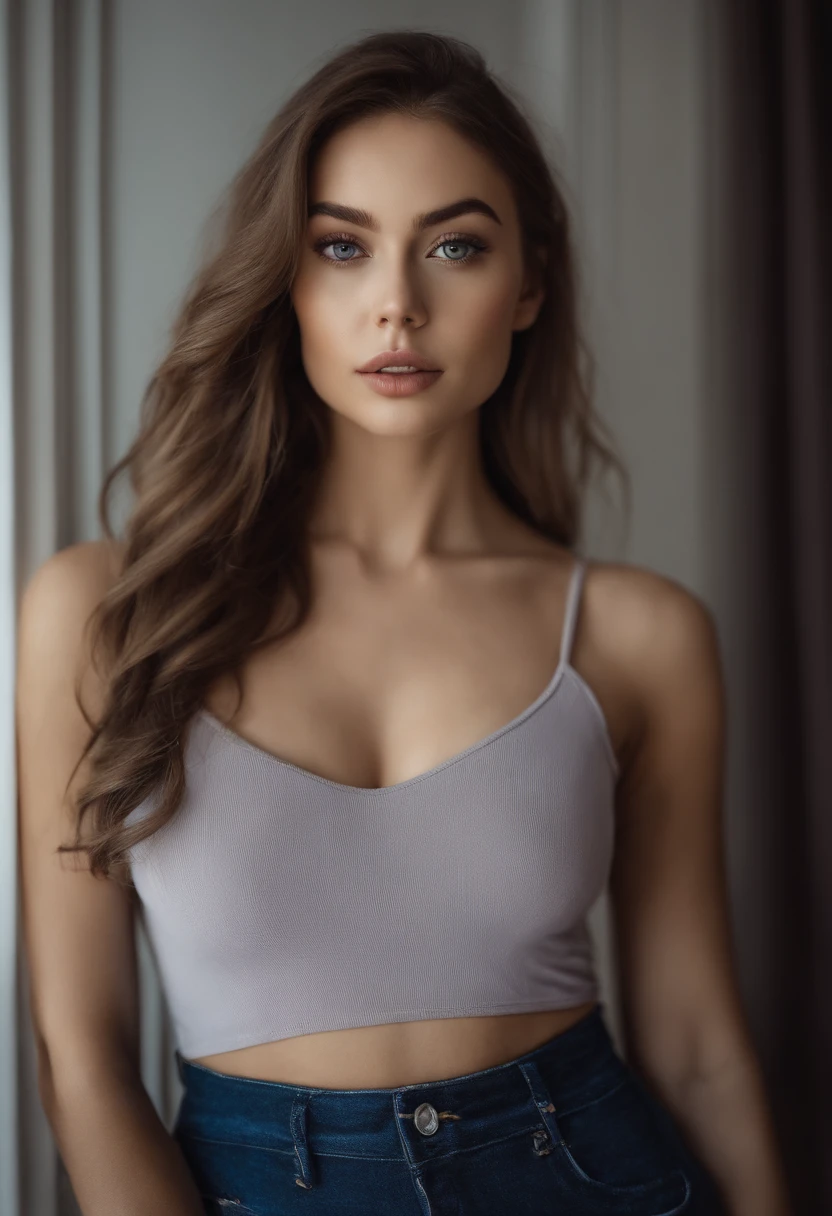 Arafed woman with tank top and donkey panties, fille Sexey aux yeux bruns, Portrait Sophie Mudd, cheveux bruns et grands yeux, selfie of a young woman, Yeux de chambre, Violet Myers, sans maquillage, maquillage naturel, looking straight at camera, Visage avec Artgram, Maquillage subtil, Superbe photo du corps entier, dans la chambre, clivage, tits, ass, Sexey, Sexe, levrette, position Sexee,