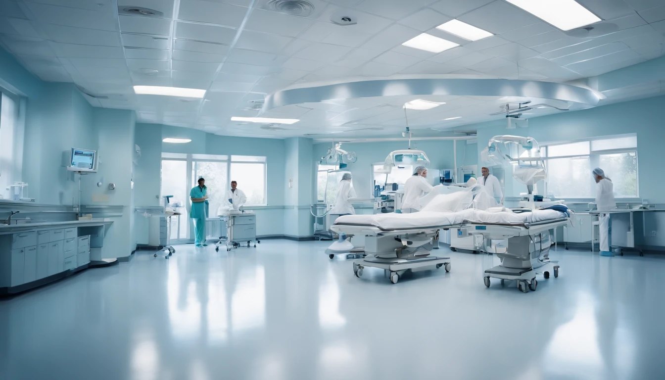 (high quality,professional:1.2),motion blurred photograph,hospital interior,hard-working medical professionals,clean and sterile environment,fluorescent lighting,modern medical equipment,patient beds,medical monitors and machines,doctors and nurses in scrubs,saving lives,dedicated healthcare workers,urgent and busy atmosphere,lifesaving procedures,operating rooms,surgical masks,gloves,sterile gowns, Intensive Care Unit (ICU),emergency department,waiting area,quiet and focused nurses,patient charts and medical records,IV lines and drips,bright white walls,quiet beeping of medical devices,sterile smell,urgent and lifesaving actions,calm and reassuring presence of medical staff,healing and recovery,comforting words to patients,essentials for patient care,lifesaving treatments,professionalism and expertise,epicenter of health care