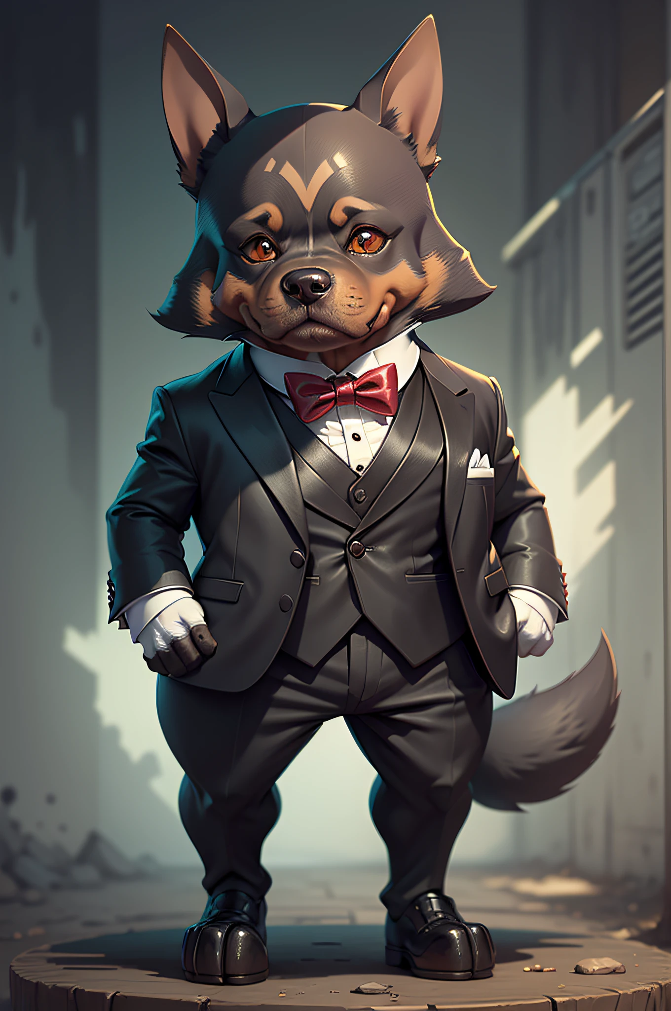 C4tt4stic,Cartoon Doberman dog in tuxedo（The specifics of the appearance of Doberman dogs、Body hair is black）
