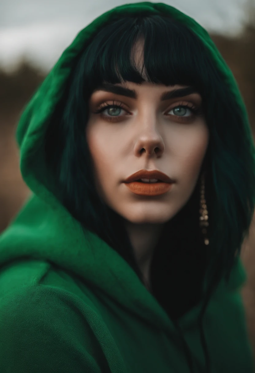 Beautiful girl looks like Billie Eilish, sexy Figur, sexy Pose, Hot clothes, green and black hair, beauty face, beim einkaufen