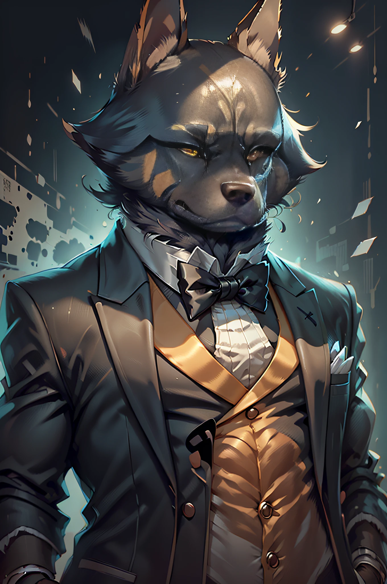 C4tt4stic,Cartoon Doberman dog in tuxedo(The specifics of the appearance of Doberman dogs、Body hair is black)