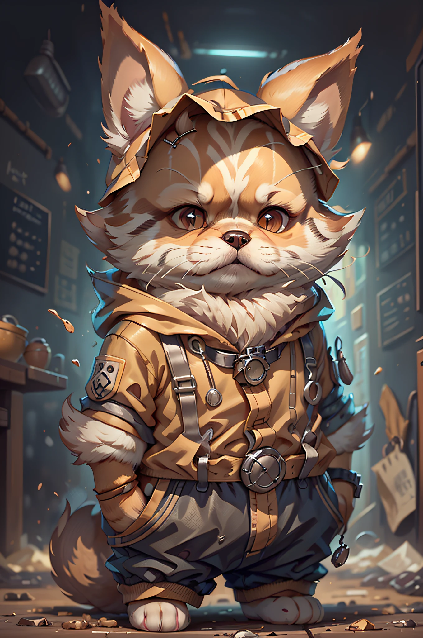 C4tt4stic,cartoon chihuahua dog in cook costume(The specifics of the appearance of the Chihuahua dog、Body hair is light brown)