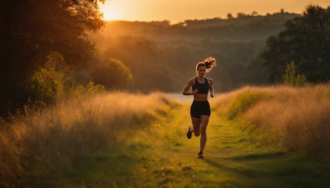beautiful woman, running, park, sunrise, fitness, workout, sports, energetic, active lifestyle, athletic, jogging, healthy, nature, fresh air, vibrant colors, dynamic movement, sweat, determination, goal-oriented, outdoor exercise, vibrant energy, graceful, focused, strong, toned body, early morning, peaceful surroundings, happy, confidence, sunlight, nature's beauty, tranquility, uplifting, motivation, endurance, agility, speed, vitality, nature's embrace, rejuvenating, empowering, invigorating, energizing, positive vibes. (best quality, highres, ultra-detailed), (realistic:1.37), vibrant colors, beautiful lighting.
