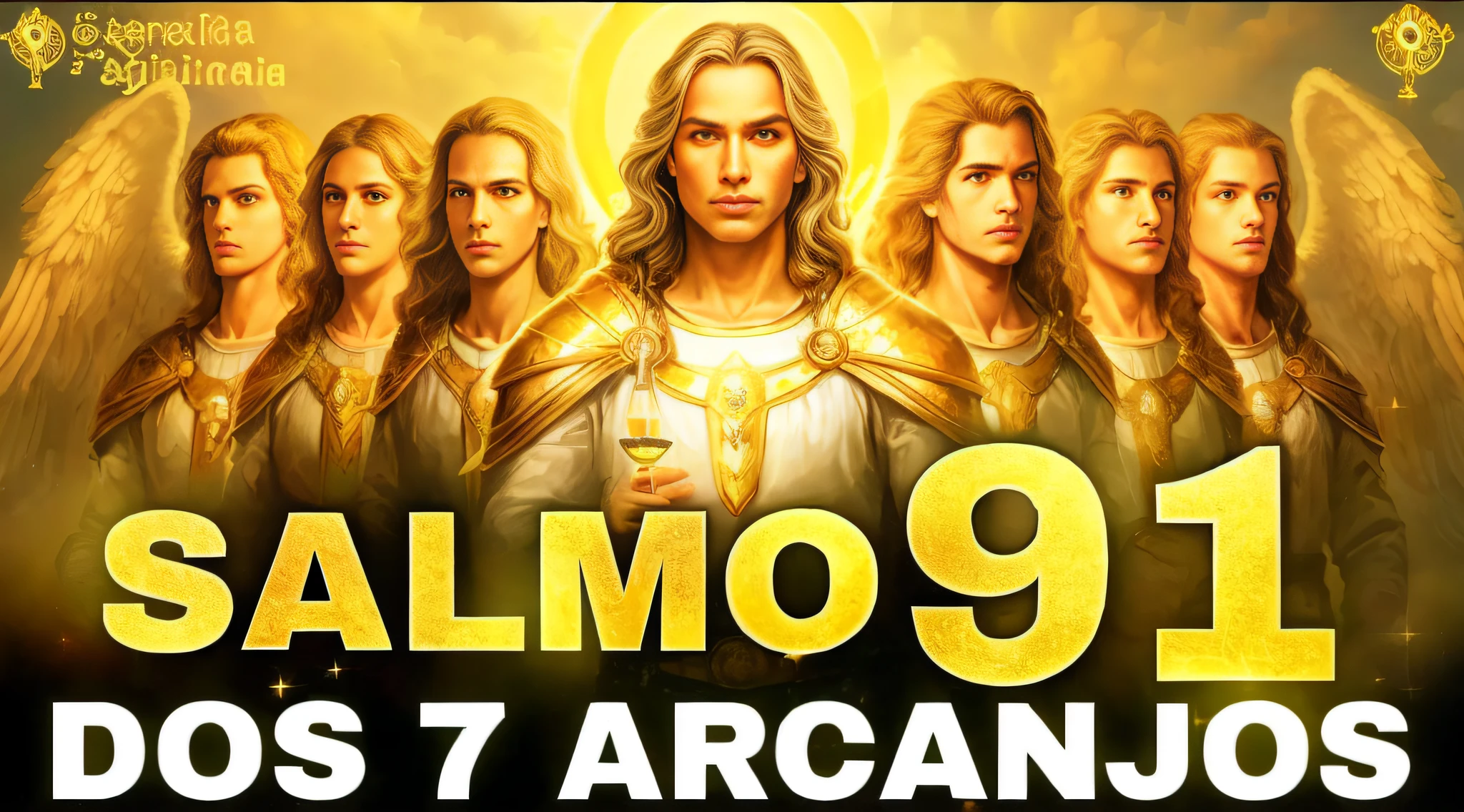 Um cartaz para o filme Salmo 911 dos 7 Arcanos, 🐿🍸🍋, Banner, Directed by: Ramon Silva, alicization, Directed by: Ignacio Zuloaga, paladino de ouro, tela de carregamento", Albino, Asmongold, MMO, 1 0 2 4 x 7 6 8, Armadura Dourada Angelical, Alexandre, o Grande, Miniatura do YouTube