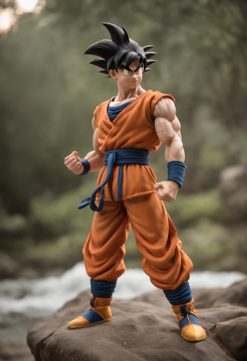 goku super muscoloso dentro de uma academia levantando peso