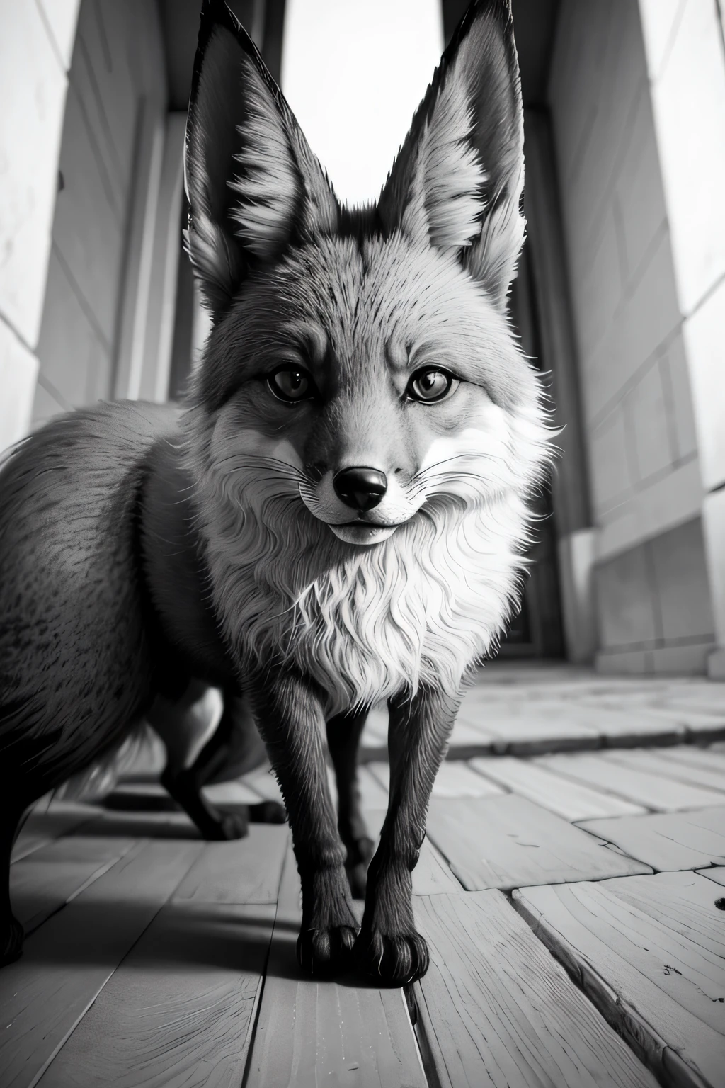 obra-prima, melhor qualidade, detalhado, solo, fox, BW, (pixel, pixelart),