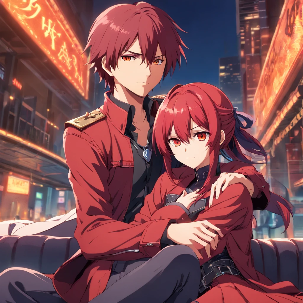 Dante from devil may cry ,rias gremory sitting on Dante's lap