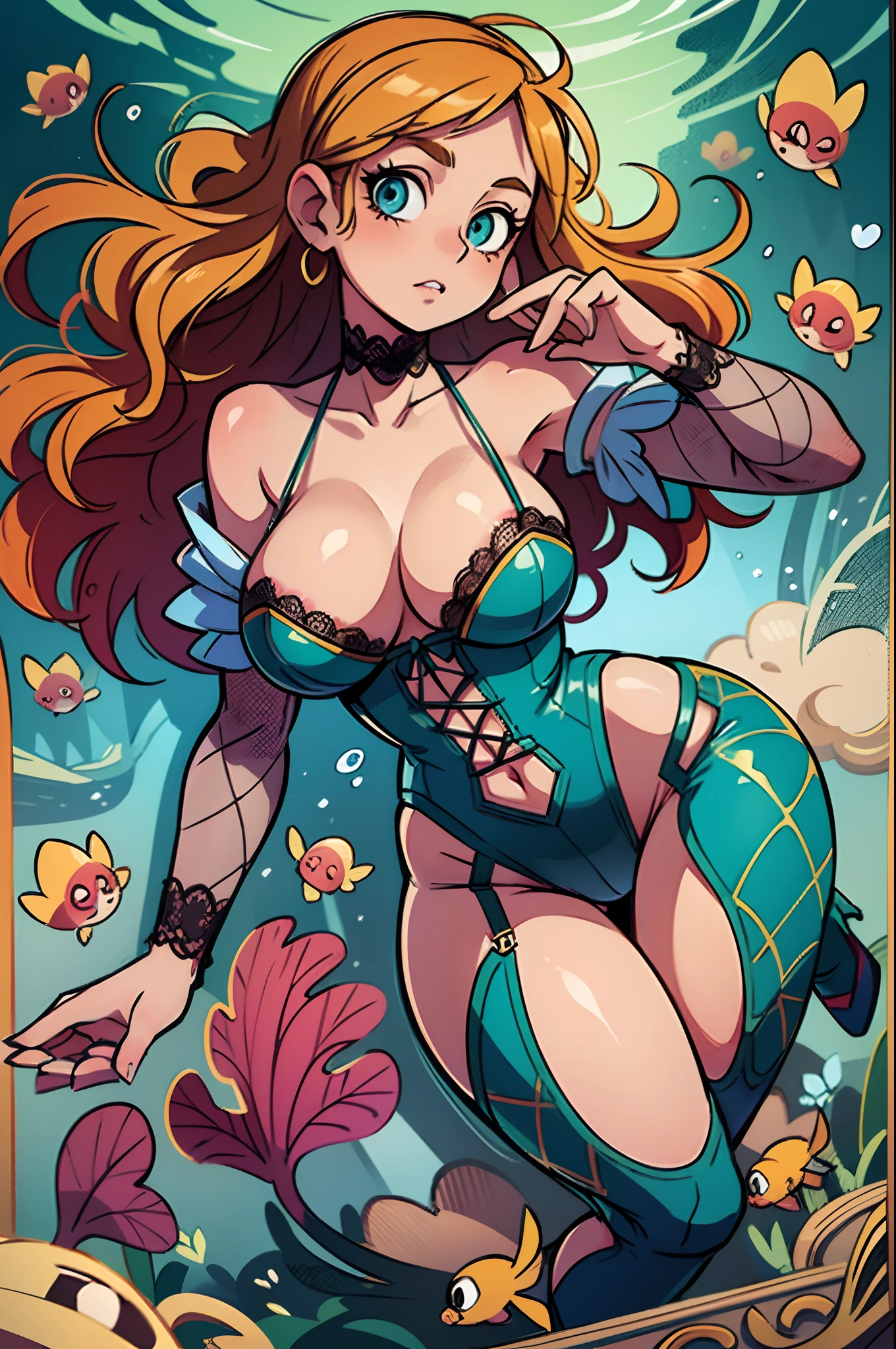 (best quality,4k,8k,highres,masterpiece:1.2),ultra-detailed,(realistic,photorealistic,photo-realistic:1.37),nami from one piece  in lingerie,illustration,fantasy,mysterious,sexy,captivating,beautiful detailed eyes,beautiful detailed lips,extremely detailed eyes and face,long eyelashes,intricate lace patterns,intriguing shadows,vibrant colors,soft lighting,curls flowing down her back,tempting pose,alluring gaze,artistic background,underwater scene,fish swimming around,water reflections,dreamy atmosphere,feminine and delicate,x-ray vision,playful expression,subtle makeup,curved body silhouette,intense personality,luxurious fabrics,lace accentuating her figure,satin ribbons,flirty and sensual,exquisite details in the lingerie design,intricate lace corset,fishnet stockings,high heels,poses challenges to viewers' imagination,limited transparency effects,strategic shadows around her body.