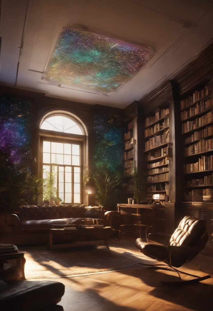 Craft an image that places a writer alongside ChatGPT, the digital writing assistant, both sharing a room where ChatGPT's prominent, luminous presence, surrounded by holographic text fragments, serves as a guiding muse within an advanced digital research environment designed to inspire and assist writers.