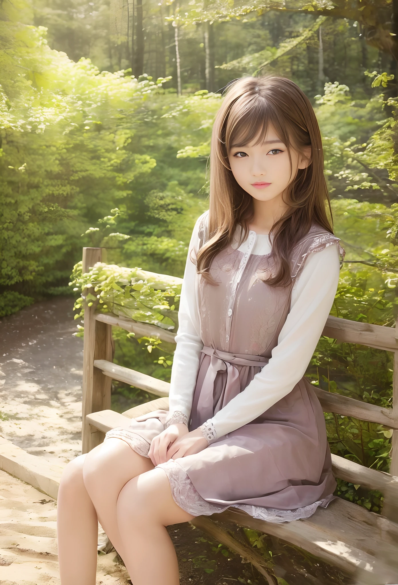 (​masterpiece:1.3), (8K, hight resolution, a picture, Top image quality: 1.4), (1 girl in), Incredibly realistic and beautiful girls, sixteen years old, Fluffy light brown hairstyle, attractive beautiful face, adorable smiling, TOKYOcty