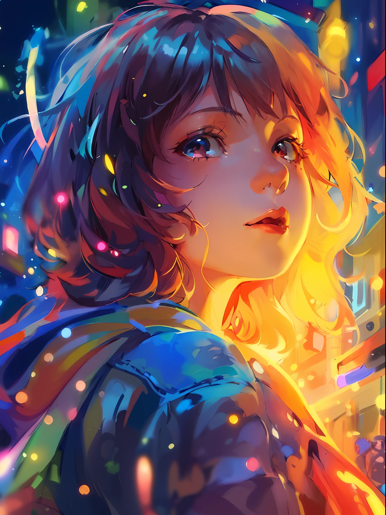 a girl with a bright hair and a blue jacket looks at the camera, inspired by Yuumei, digital anime art, colorful digital painting, rossdraws cartoon vibrant, anime style 4 k, alice x. zhang, by Yuumei, digital anime illustration, beautiful anime portrait, vibrant digital painting, detailed digital anime art, anime digital art