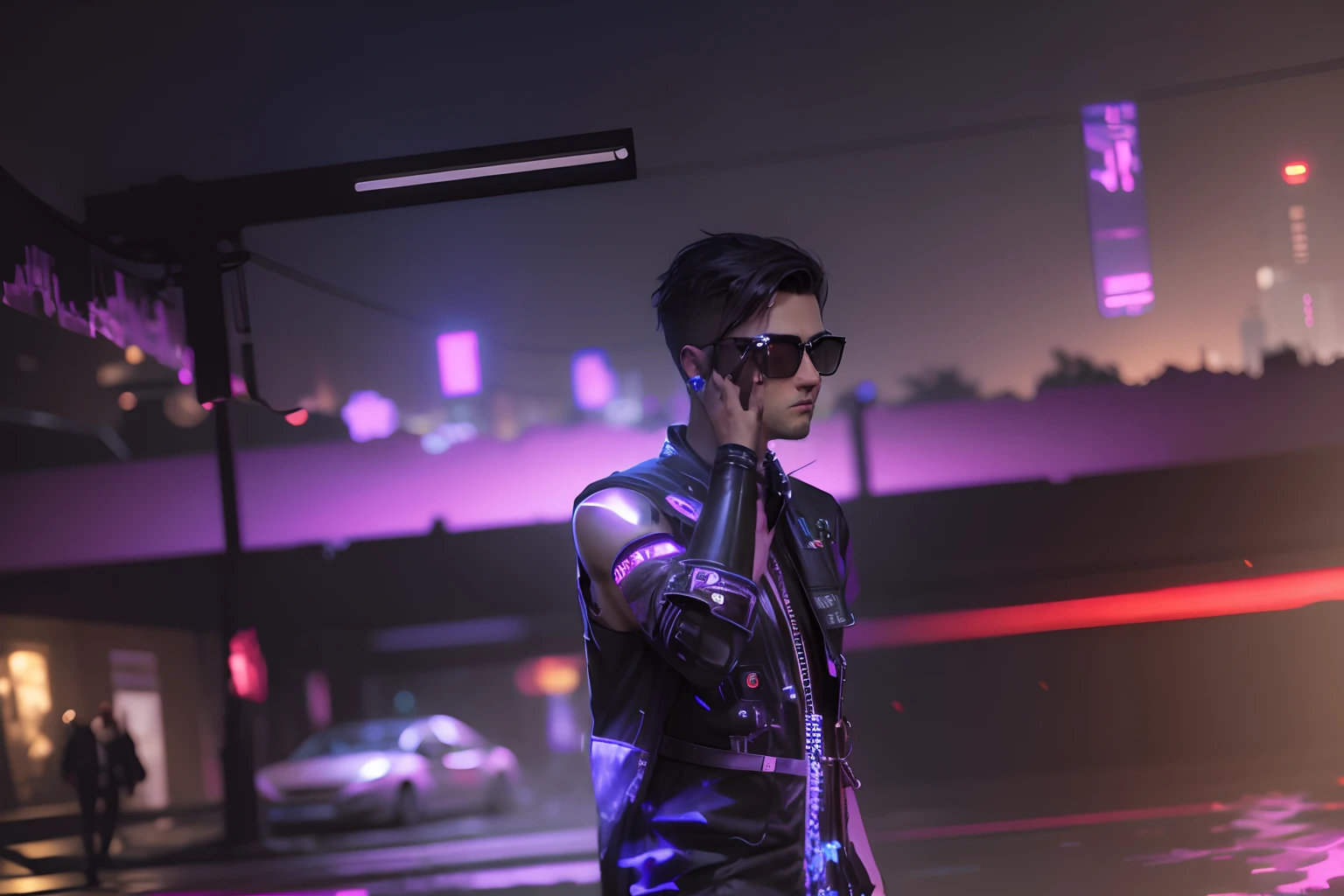 Change background and dress cyberpunk handsome boy, realistic face, 8k, Ultra realistic