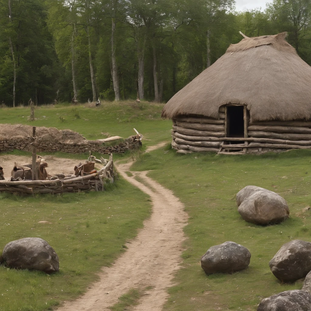 Create image of Human Settlement in the Mesolithic period in the 11 years.000 AC,